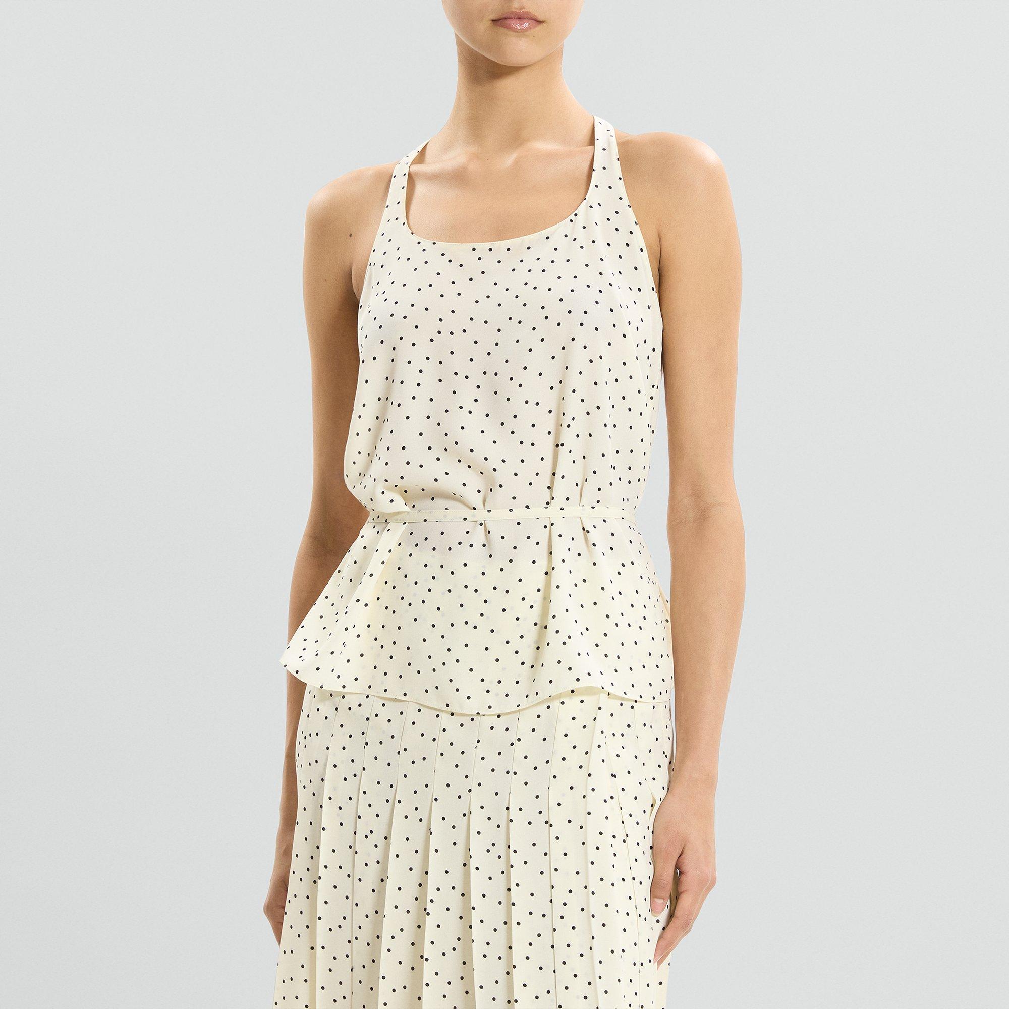 Belted Halter Top in Polka Dot Georgette