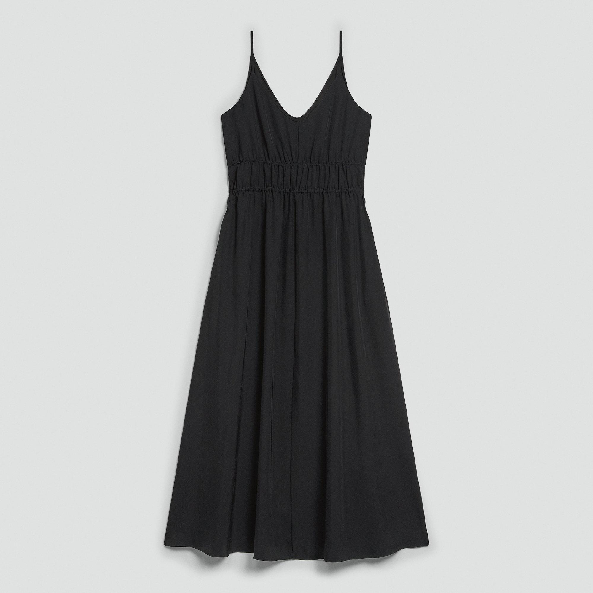 Gathered V-Neck Dress in Washed Twill