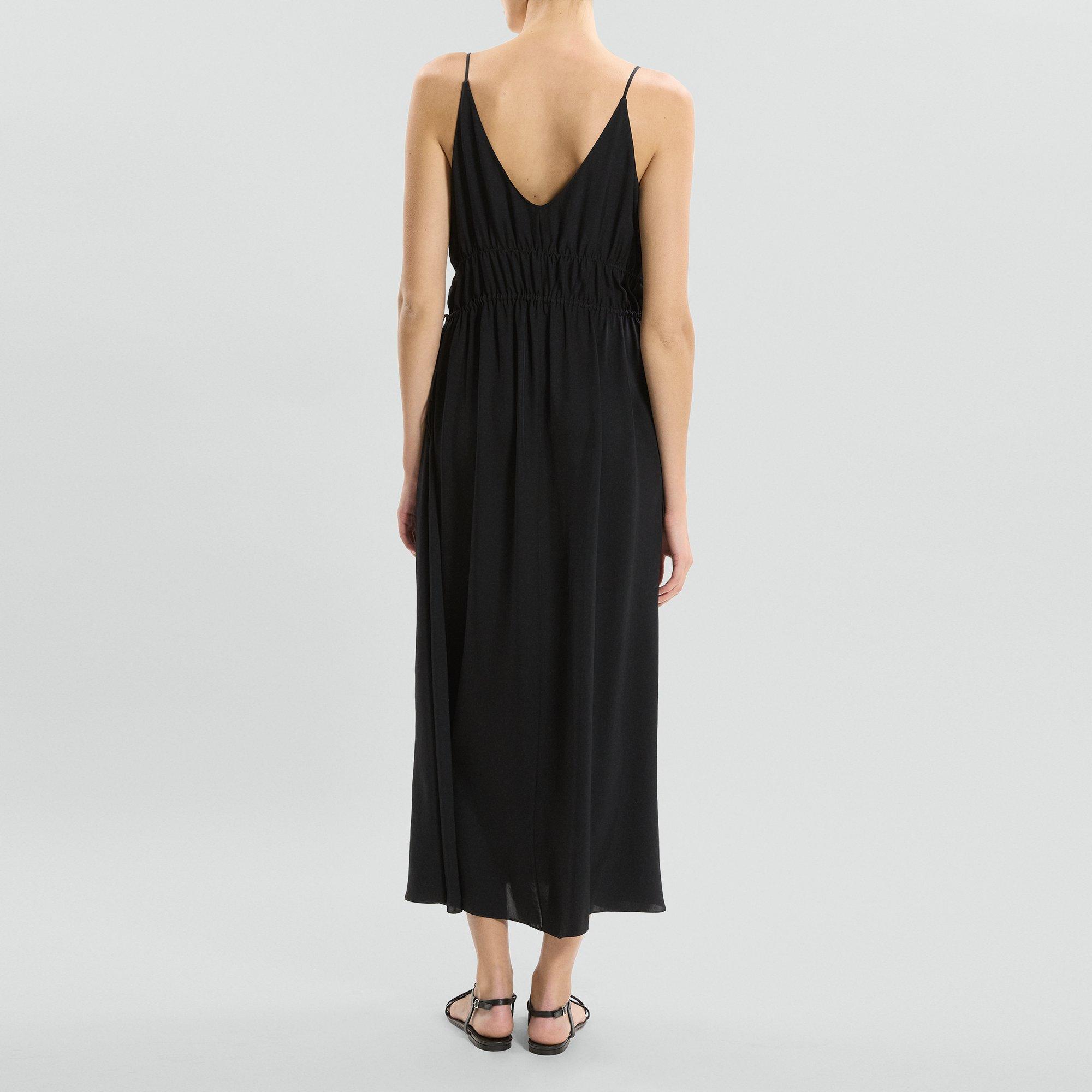 Gathered V-Neck Dress in Washed Twill