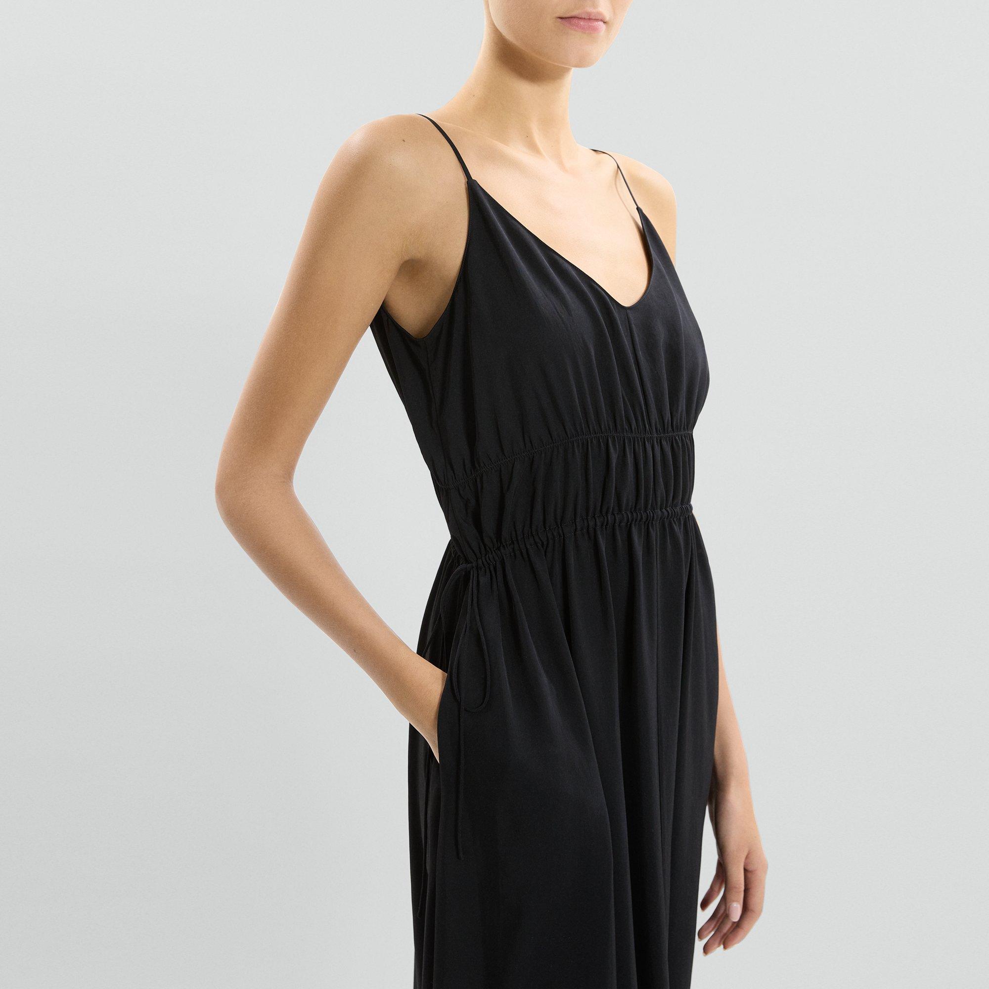 Gathered V-Neck Dress in Washed Twill