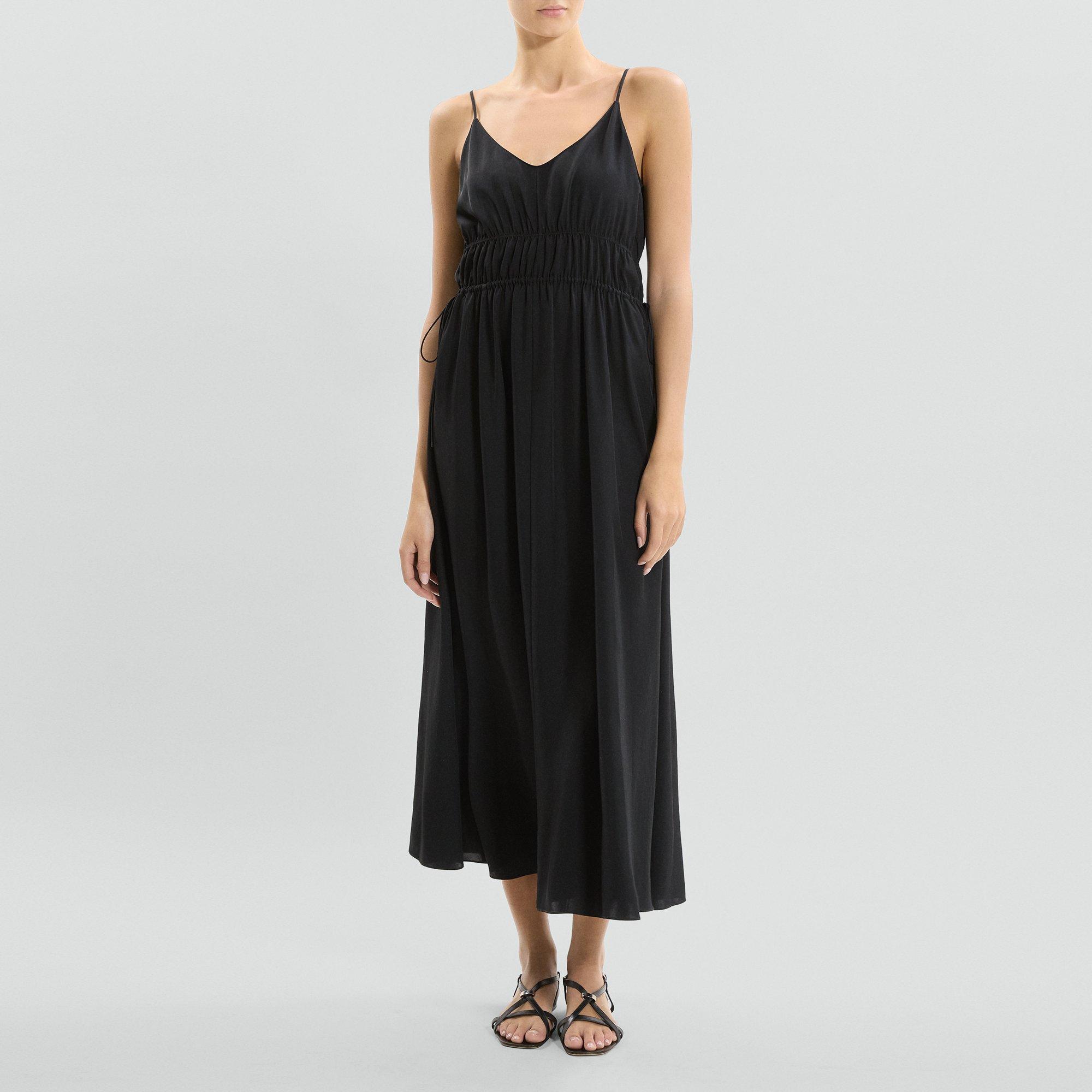 Gathered V-Neck Dress in Washed Twill