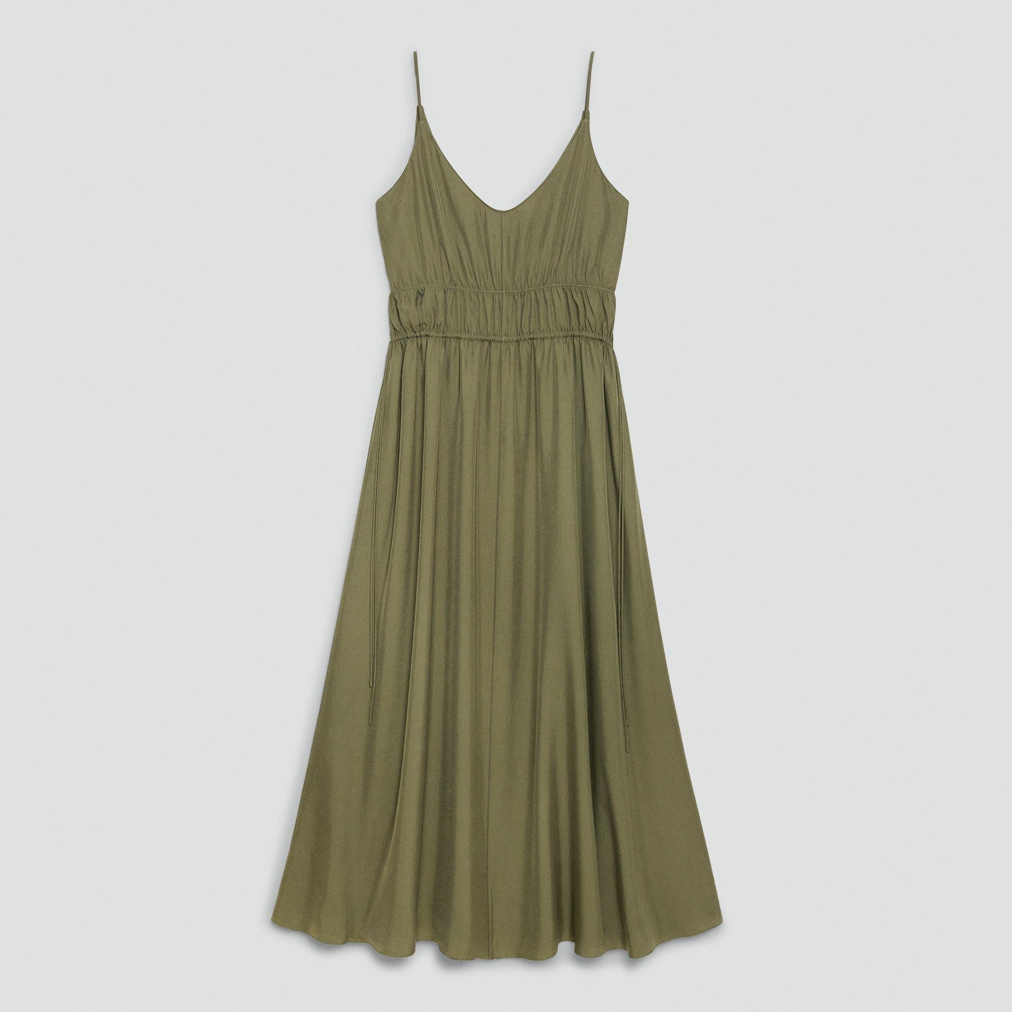 Gathered V-Neck Dress in Washed Twill