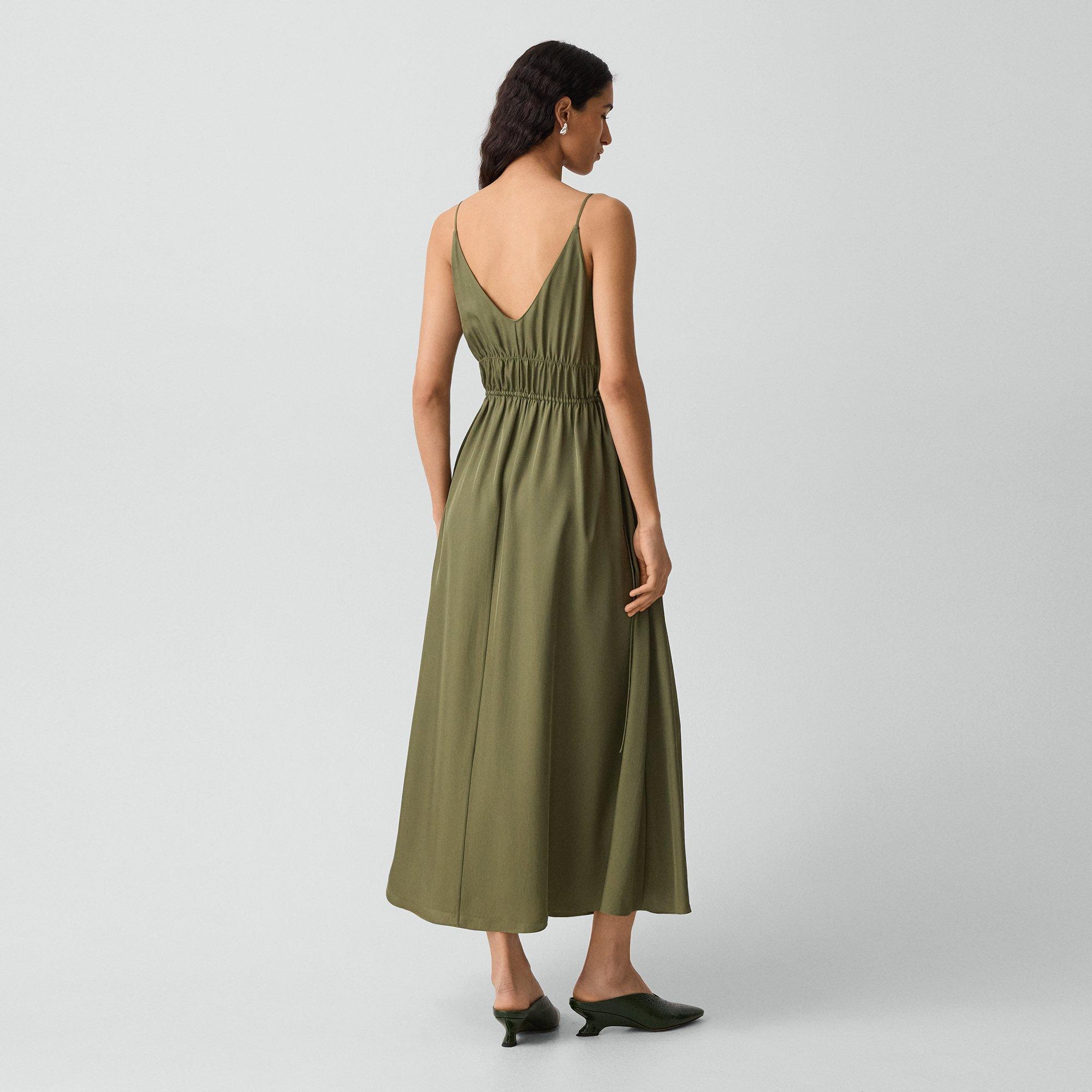 Gathered V-Neck Dress in Washed Twill