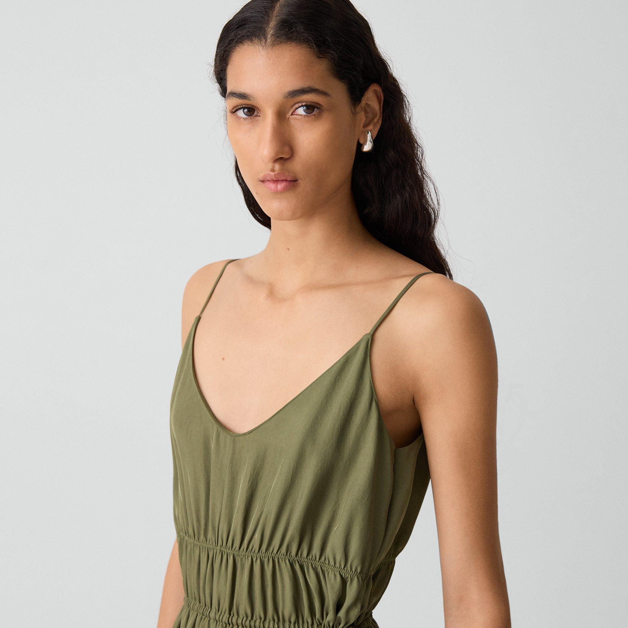 Gathered V-Neck Dress in Washed Twill
