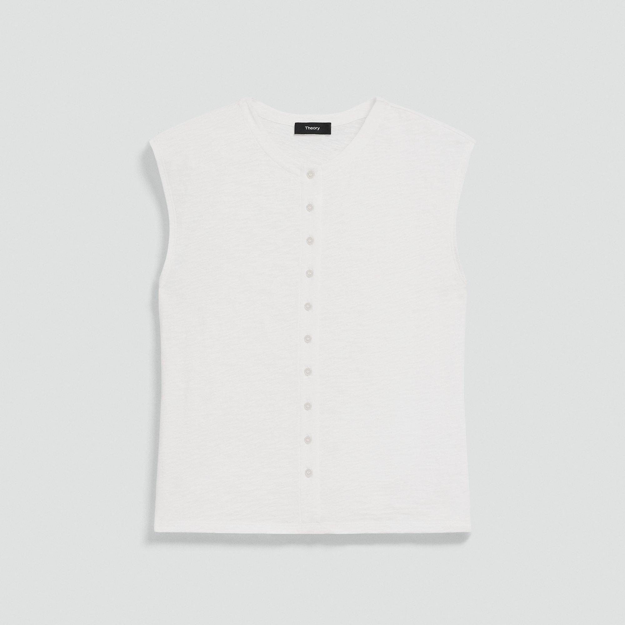 Crewneck Button-Up Top in Organic Slub Cotton