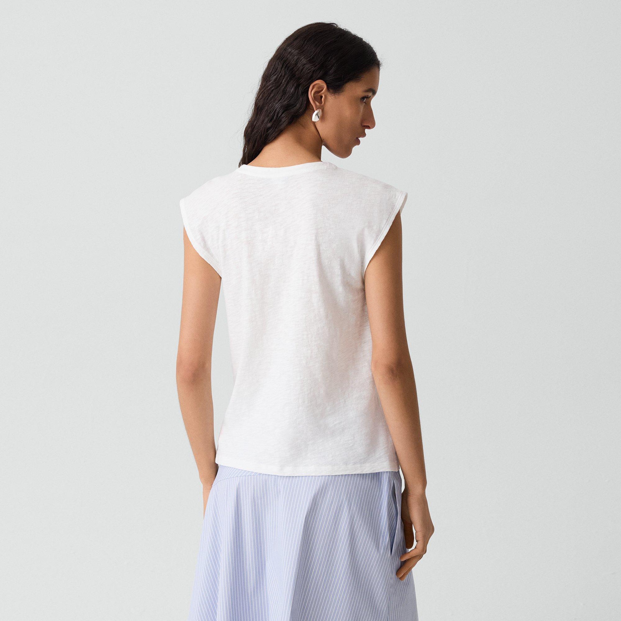 Crewneck Button-Up Top in Organic Slub Cotton