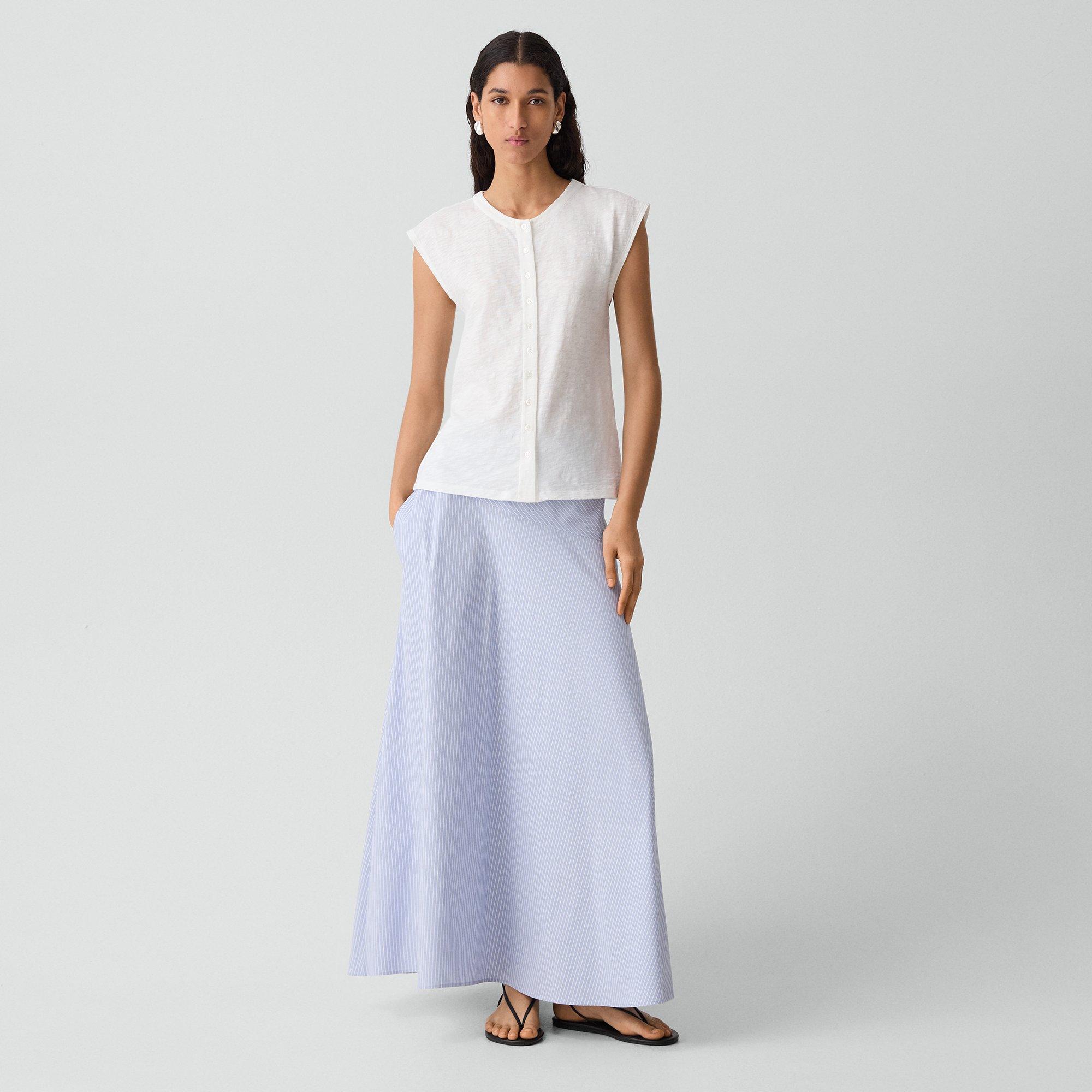 Crewneck Button-Up Top in Organic Slub Cotton