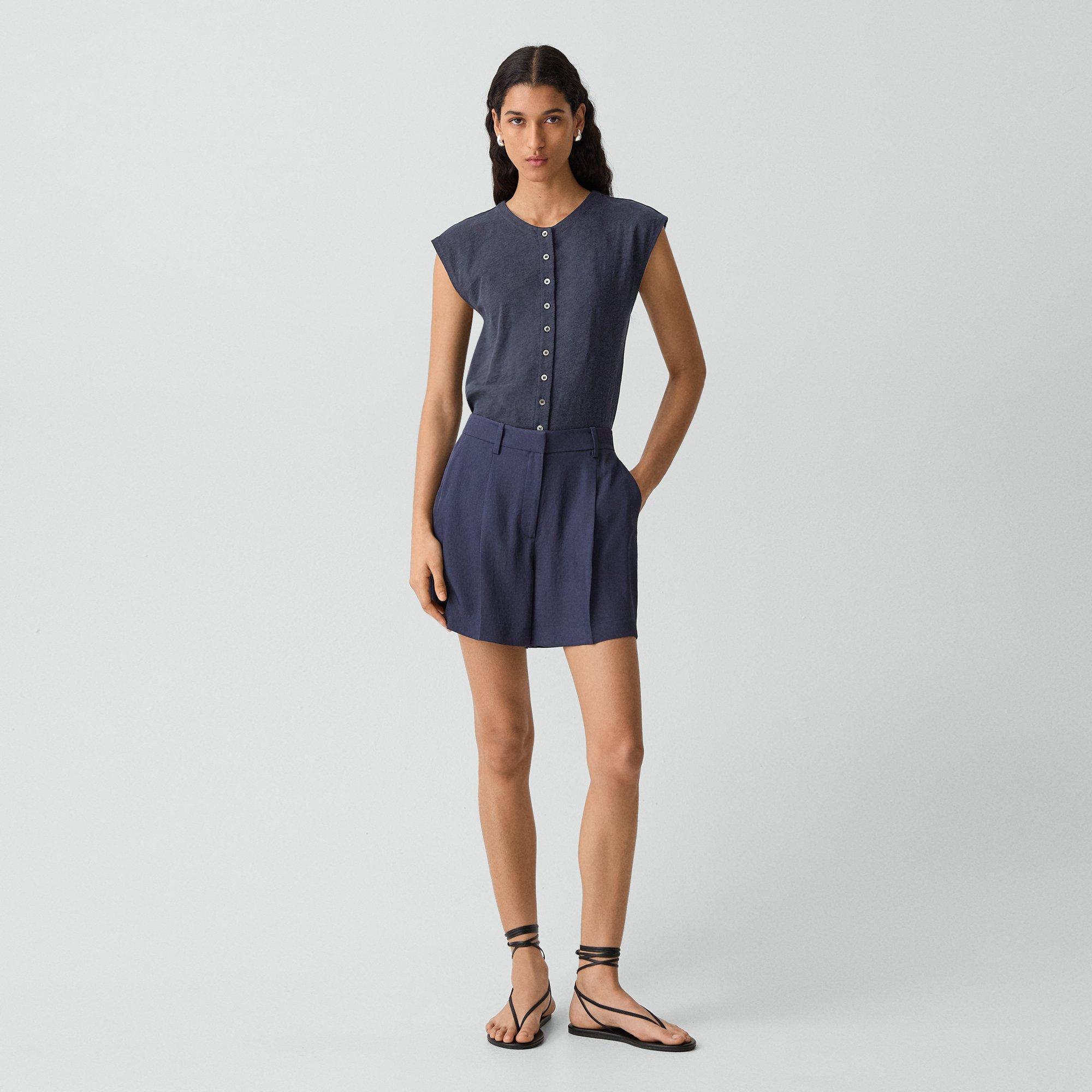Crewneck Button-Up Top in Organic Slub Cotton