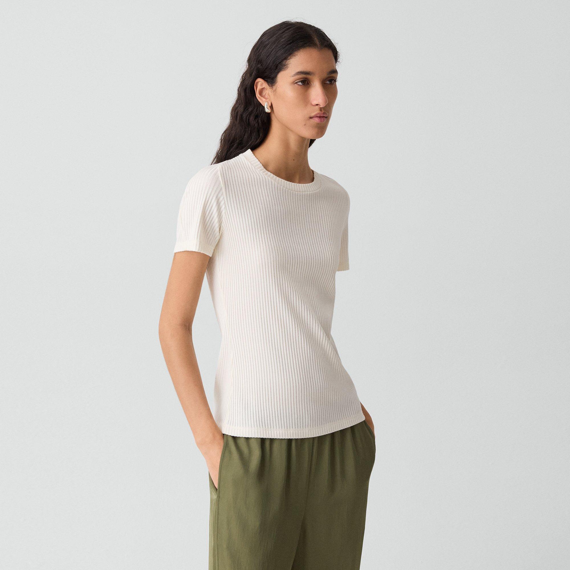 Shrunken Crewneck Tee in Ribbed Cotton-Blend