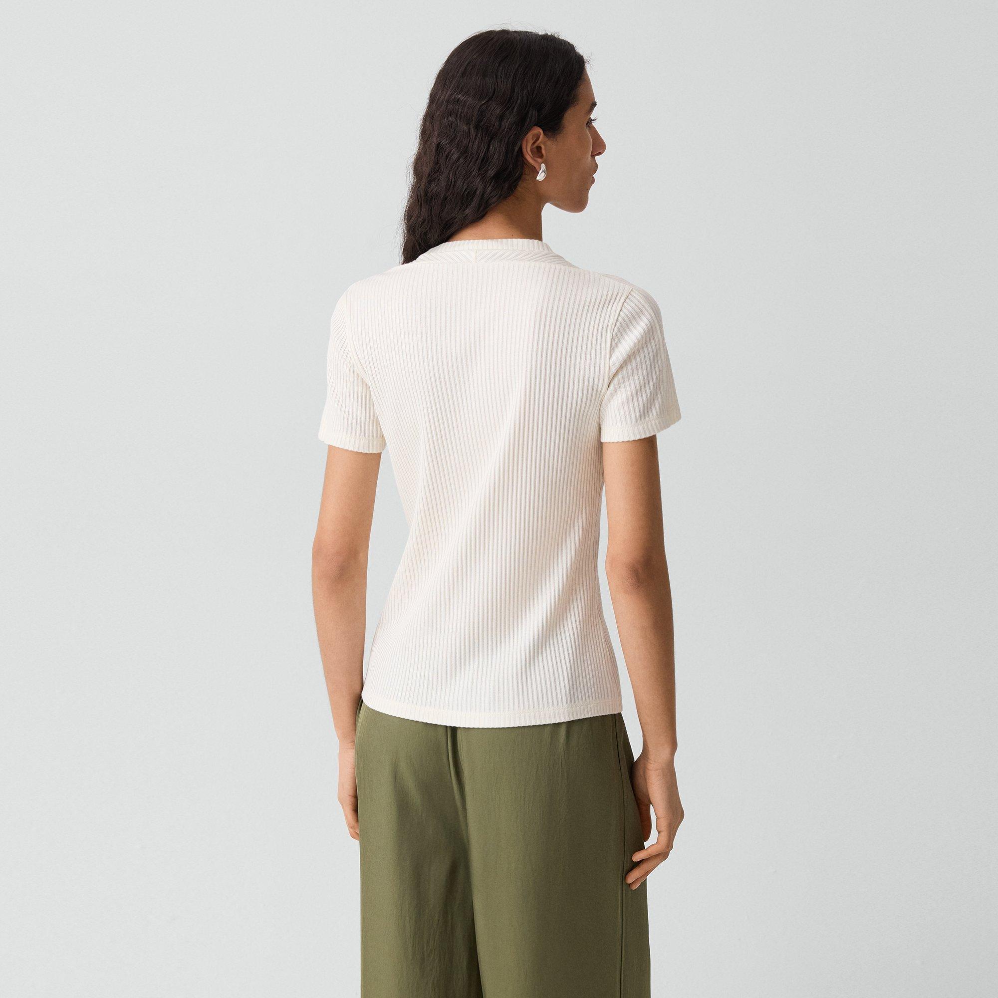 Shrunken Crewneck Tee in Ribbed Cotton-Blend