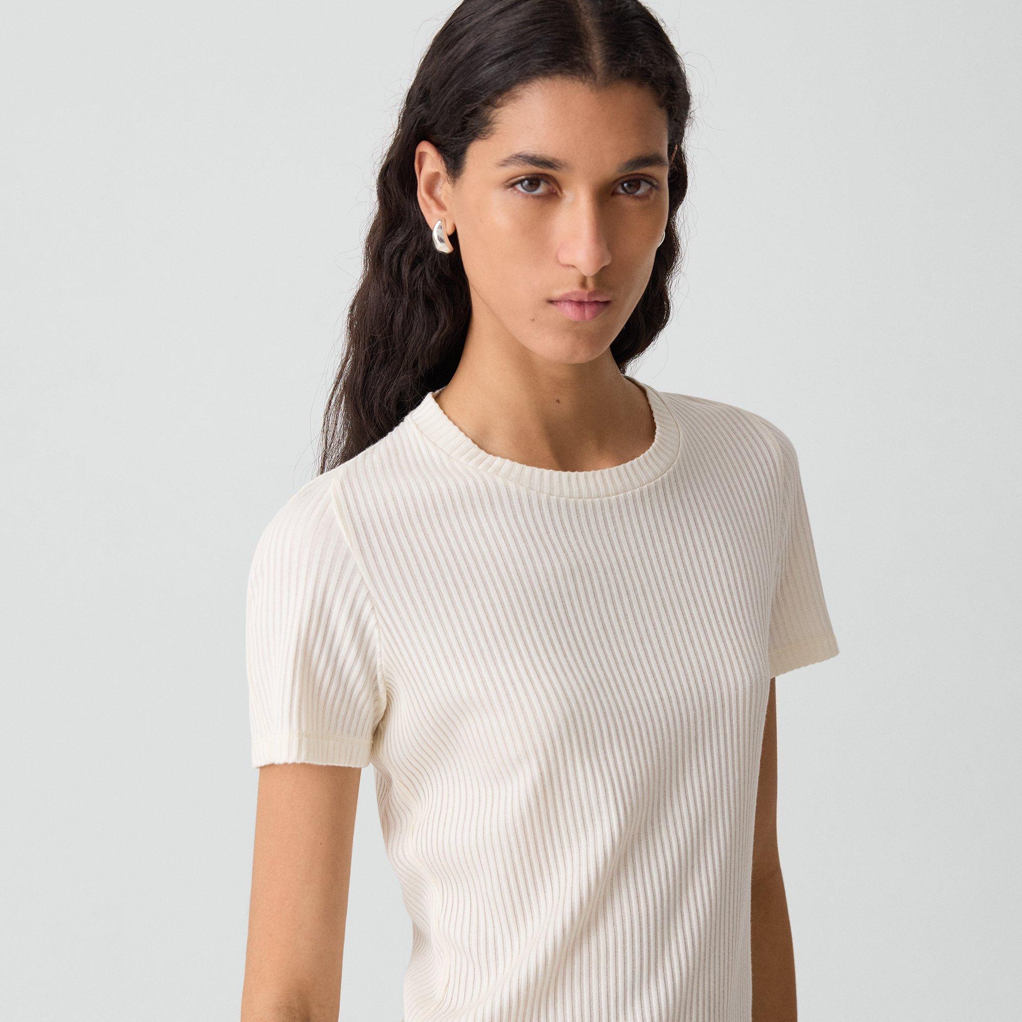 Shrunken Crewneck Tee in Ribbed Cotton-Blend