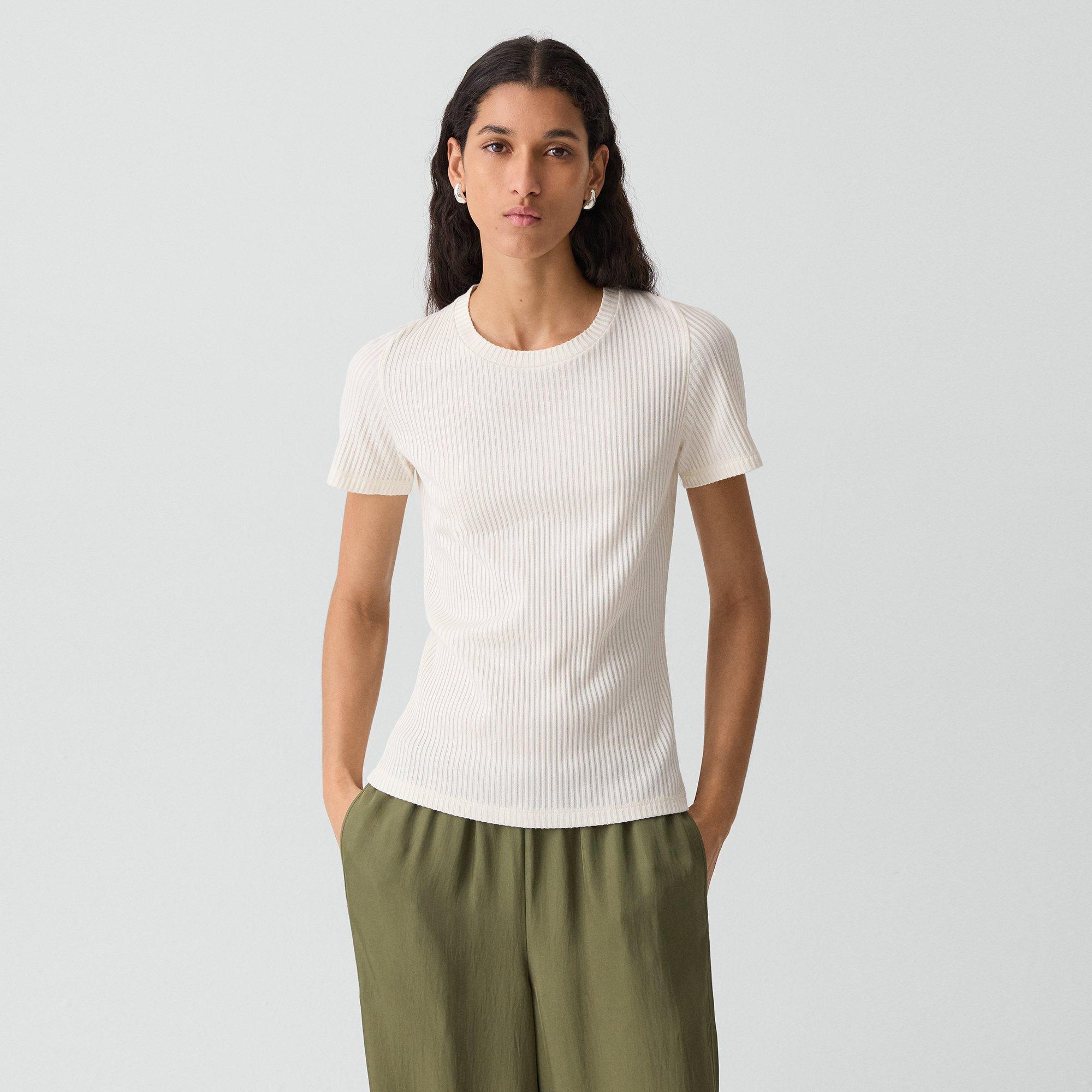 Shrunken Crewneck Tee in Ribbed Cotton-Blend