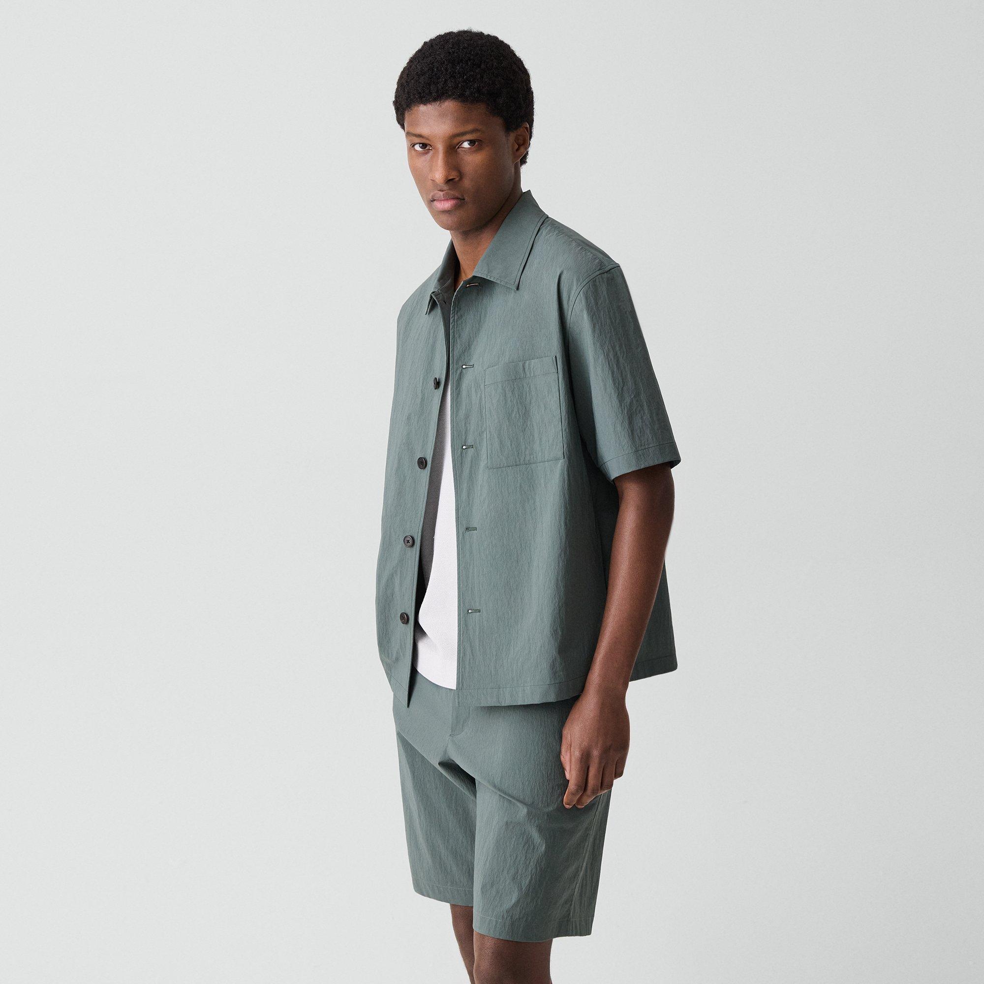Short-Sleeve Overshirt in Textured Nylon