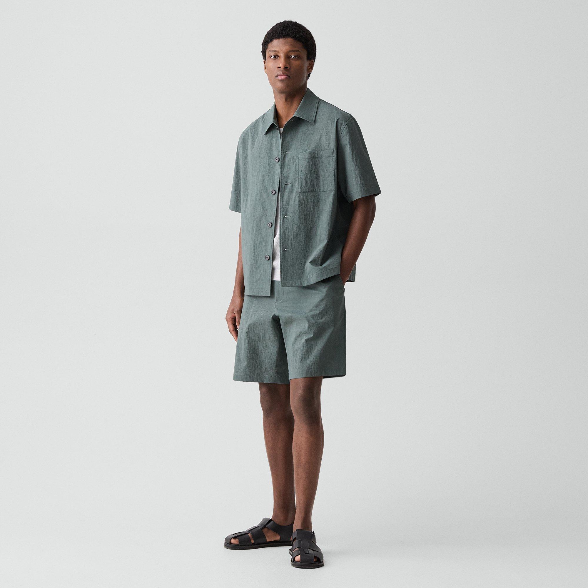 Short-Sleeve Overshirt in Textured Nylon
