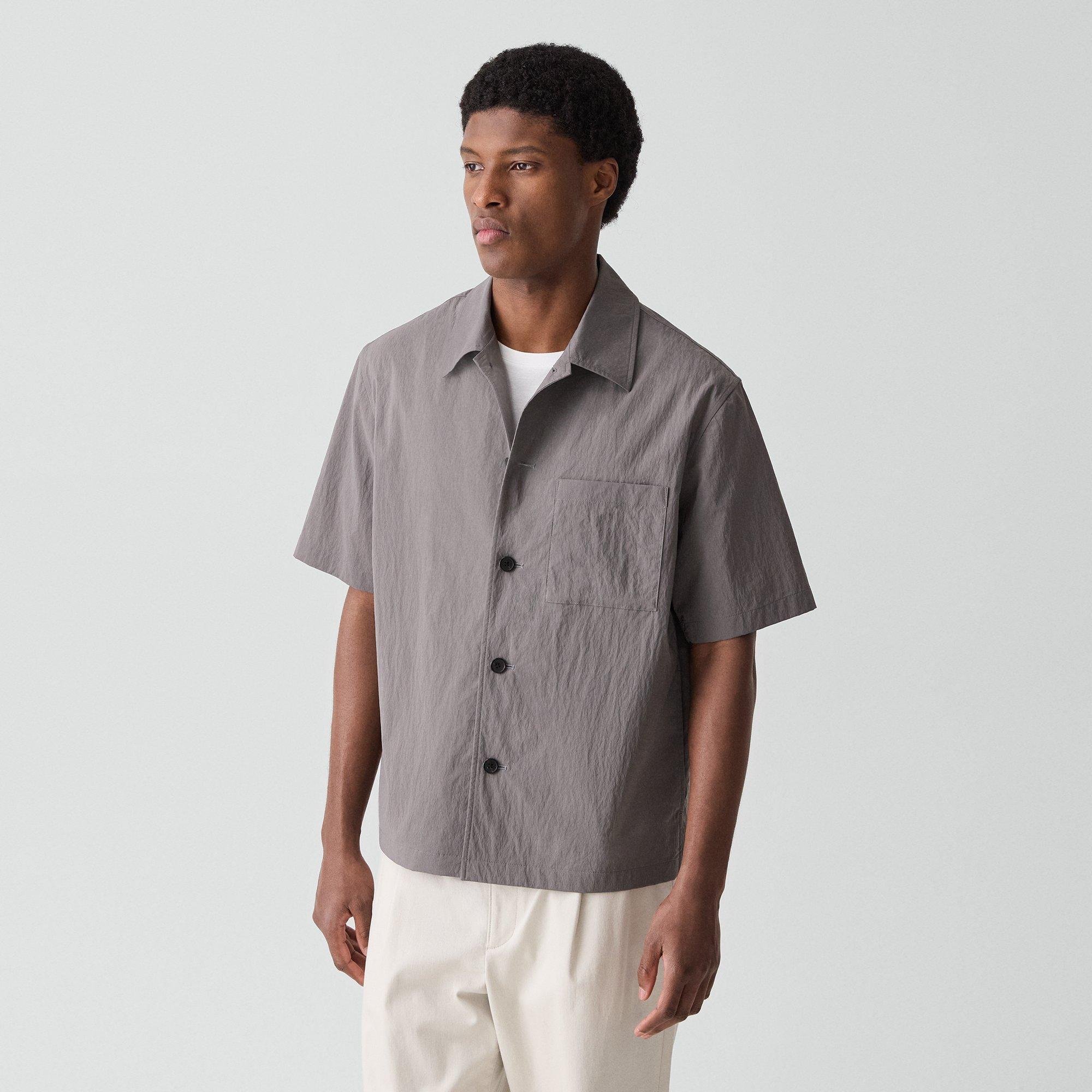 Short-Sleeve Overshirt in Textured Nylon