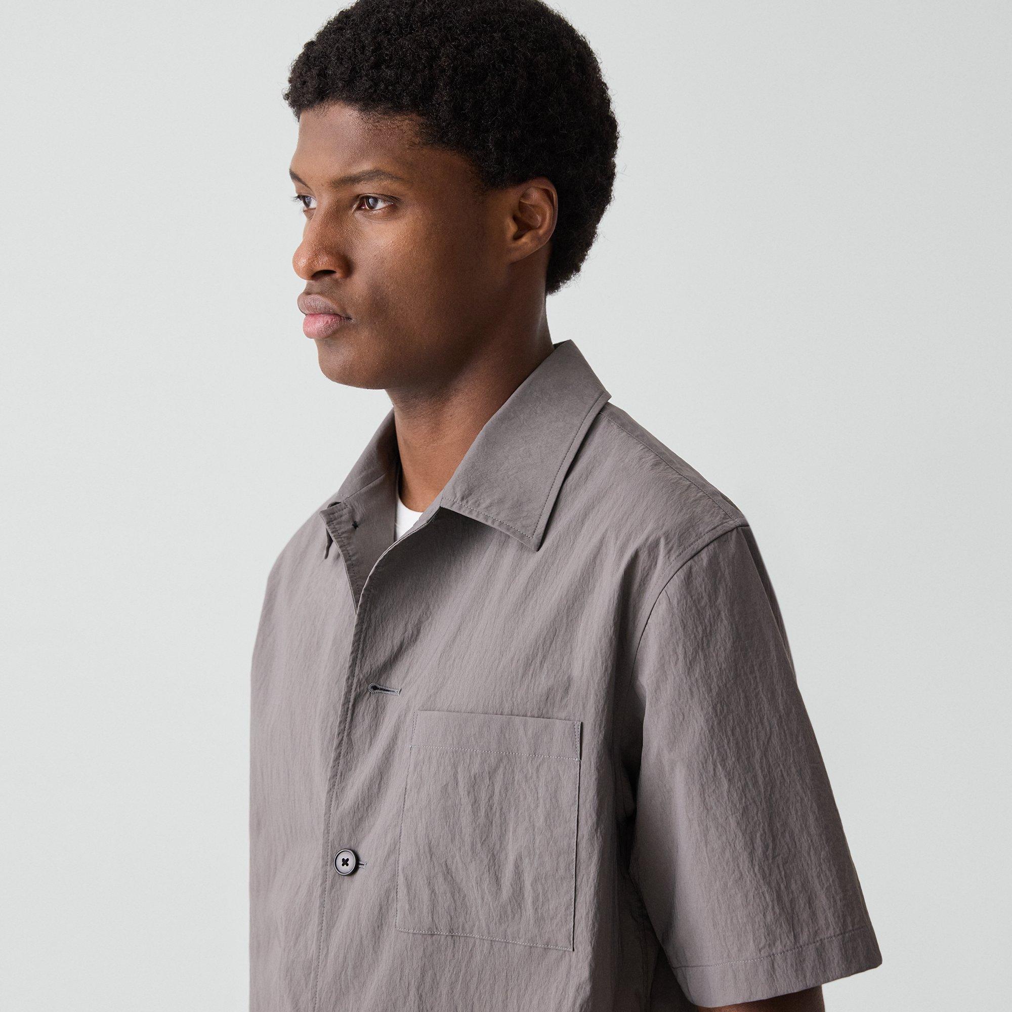 Short-Sleeve Overshirt in Textured Nylon