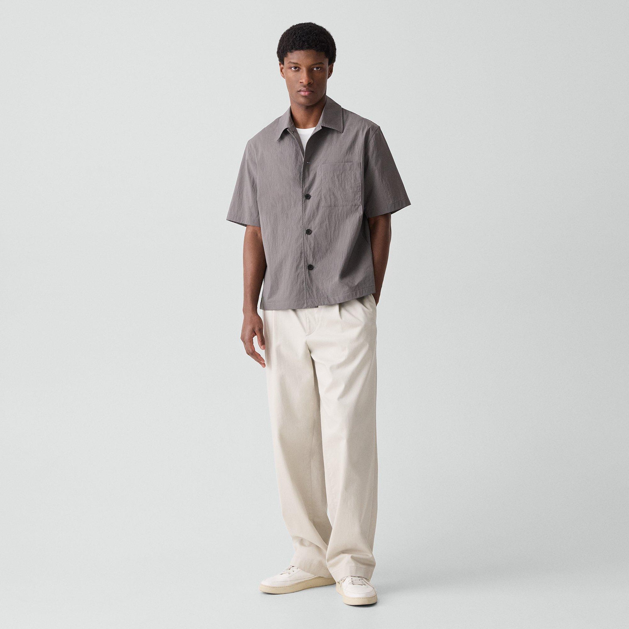 Short-Sleeve Overshirt in Textured Nylon