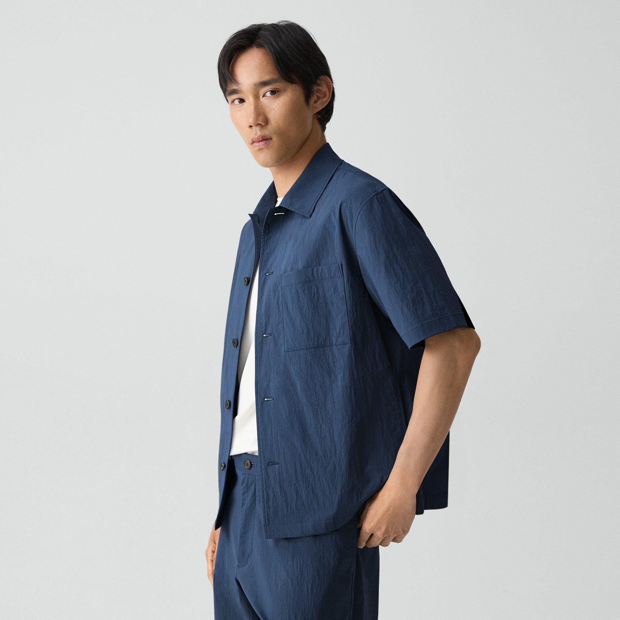 Short-Sleeve Overshirt in Textured Nylon
