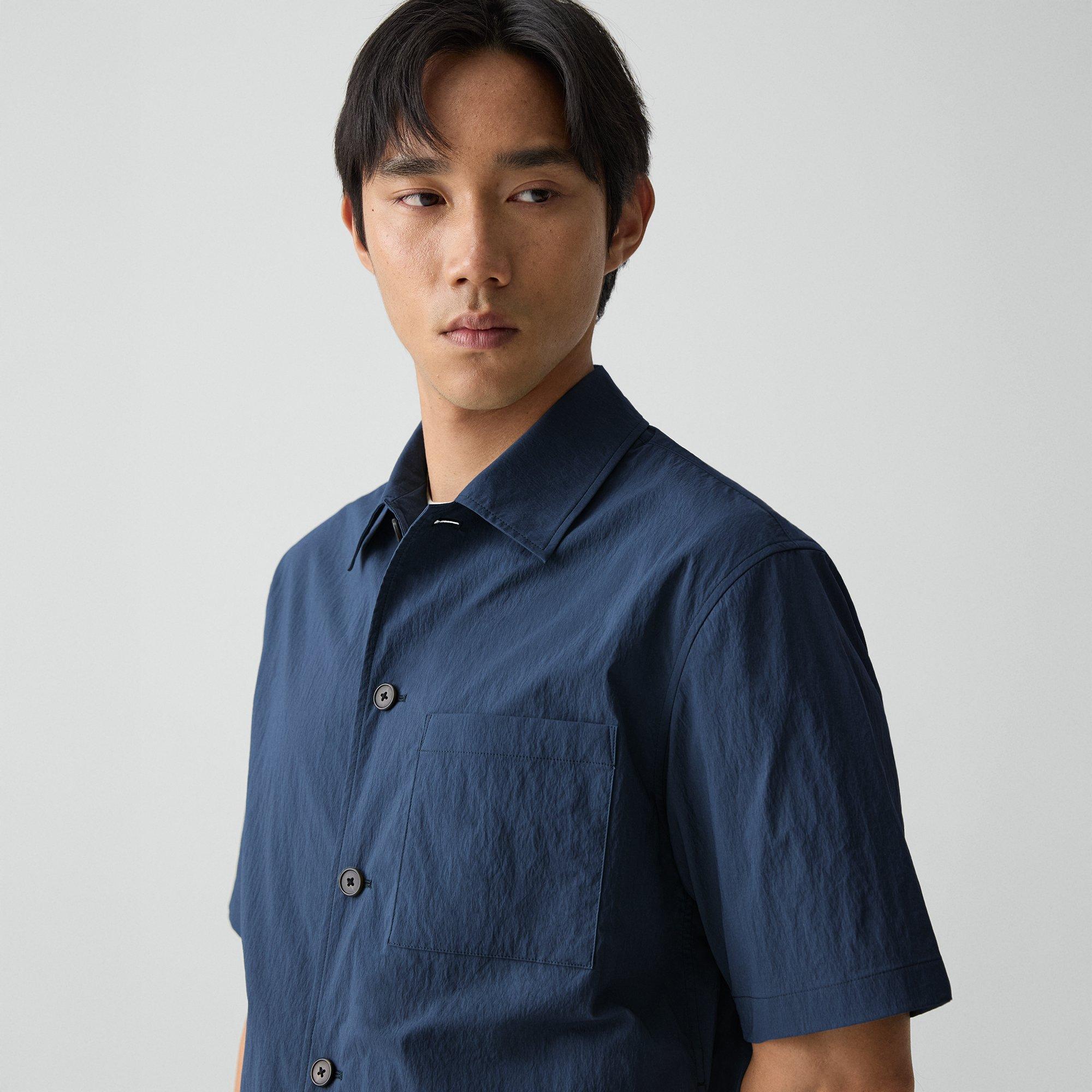 Short-Sleeve Overshirt in Textured Nylon