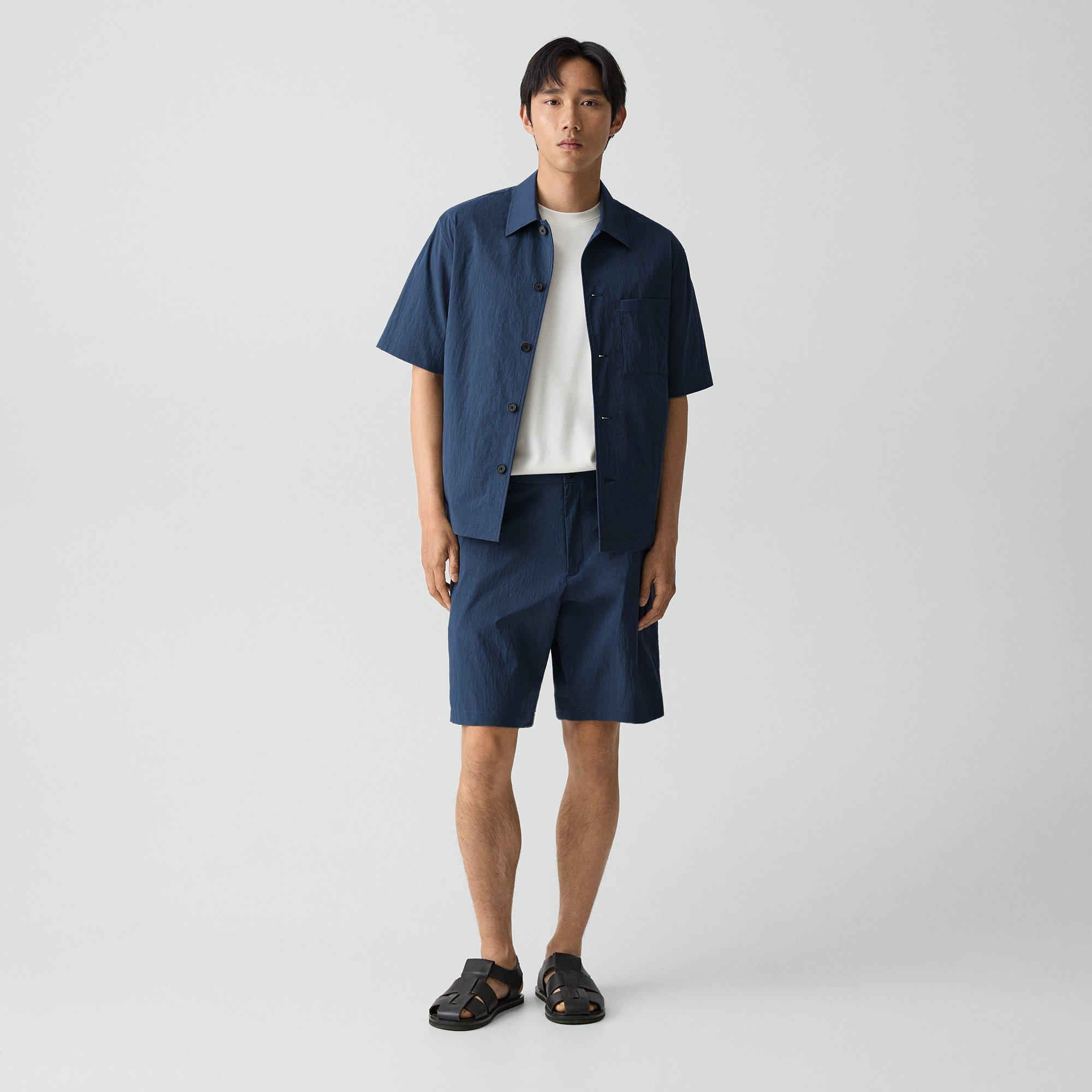 Short-Sleeve Overshirt in Textured Nylon