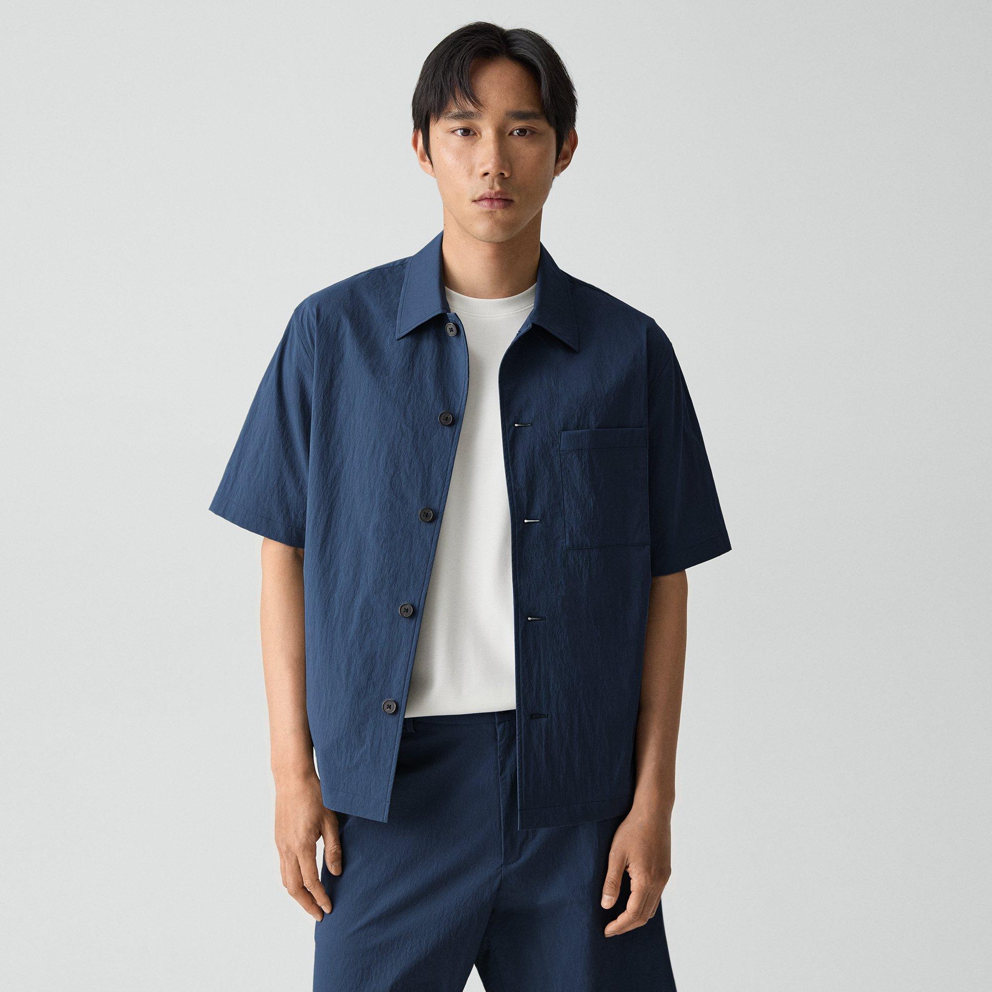 Short-Sleeve Overshirt in Textured Nylon