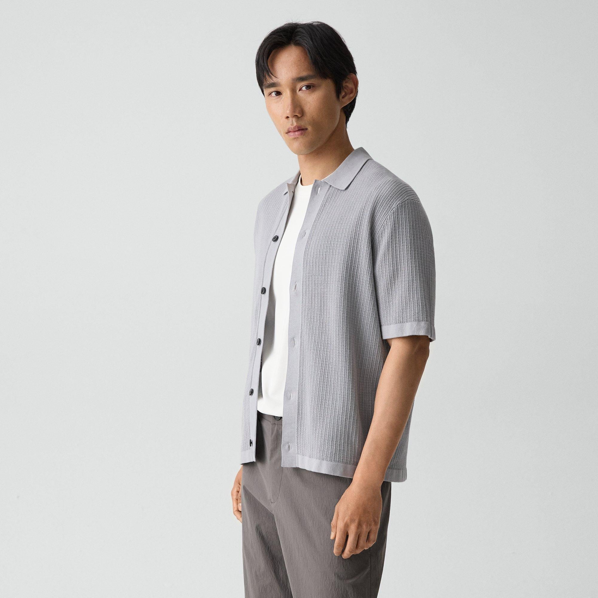 Mesh Button-Up Shirt in Cotton