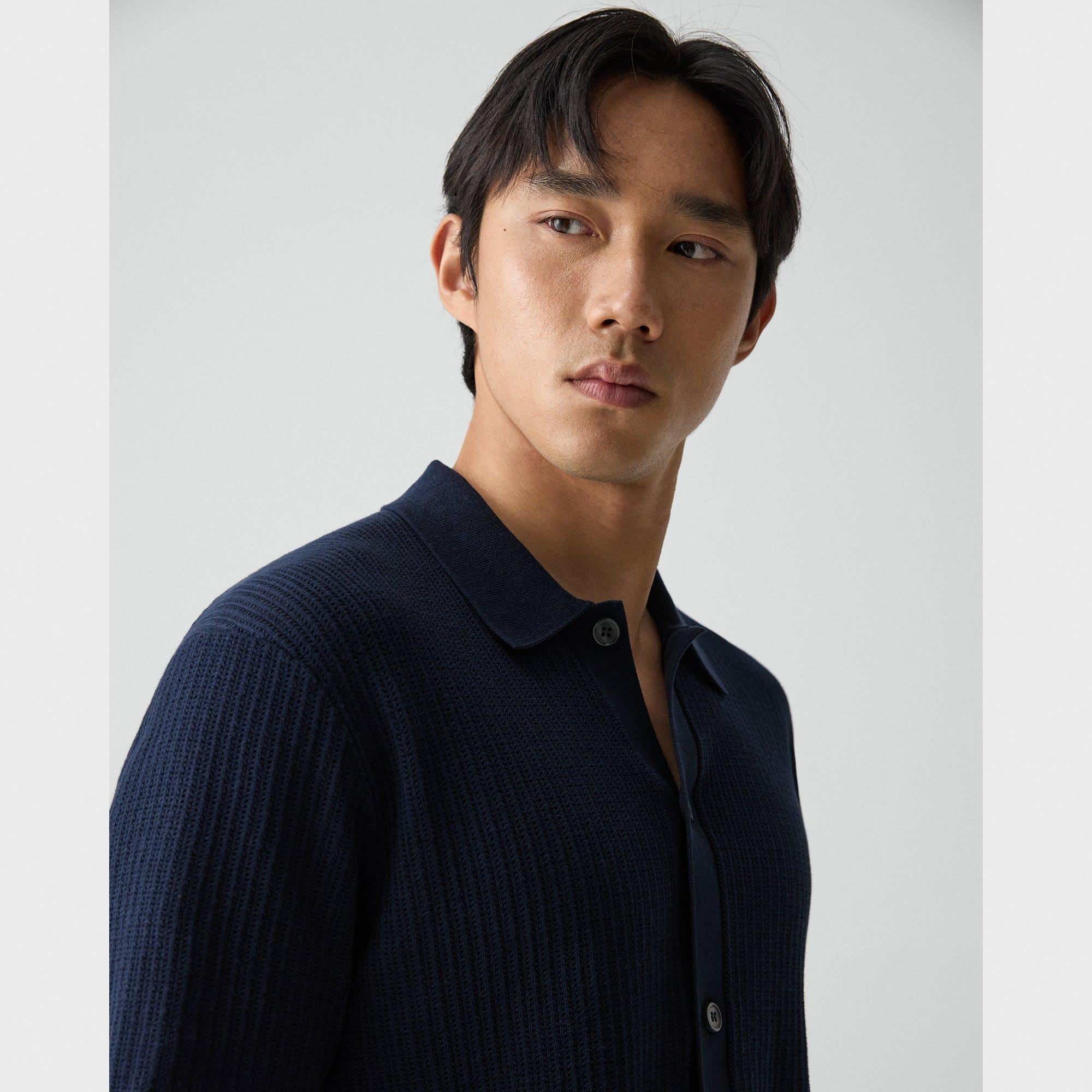 Mesh Button-Up Shirt in Cotton