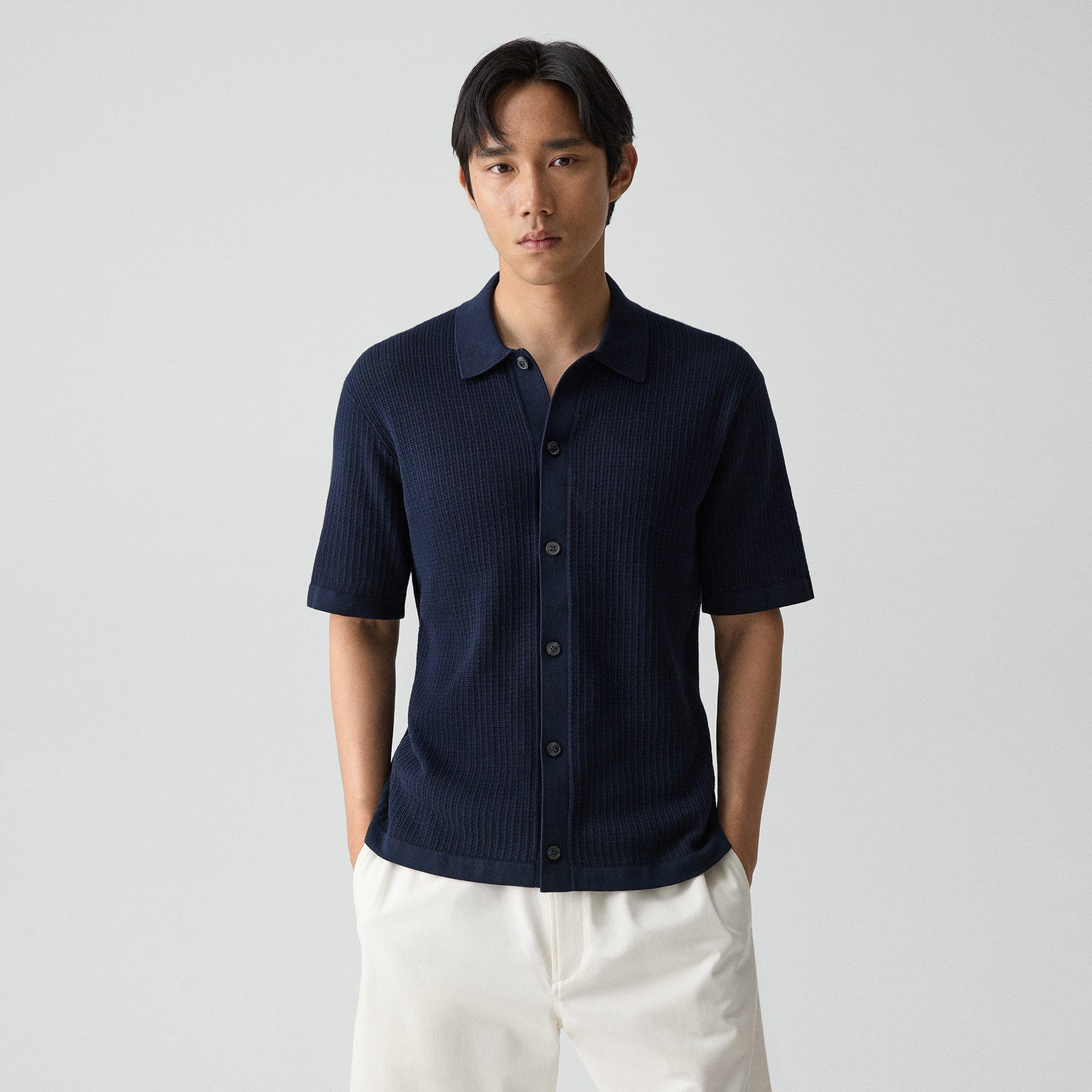 Mesh Button-Up Shirt in Cotton