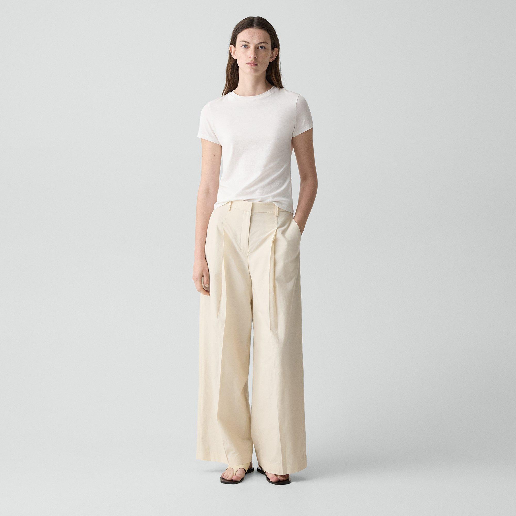 Pleated Wide-Leg Pant in Cotton-Blend