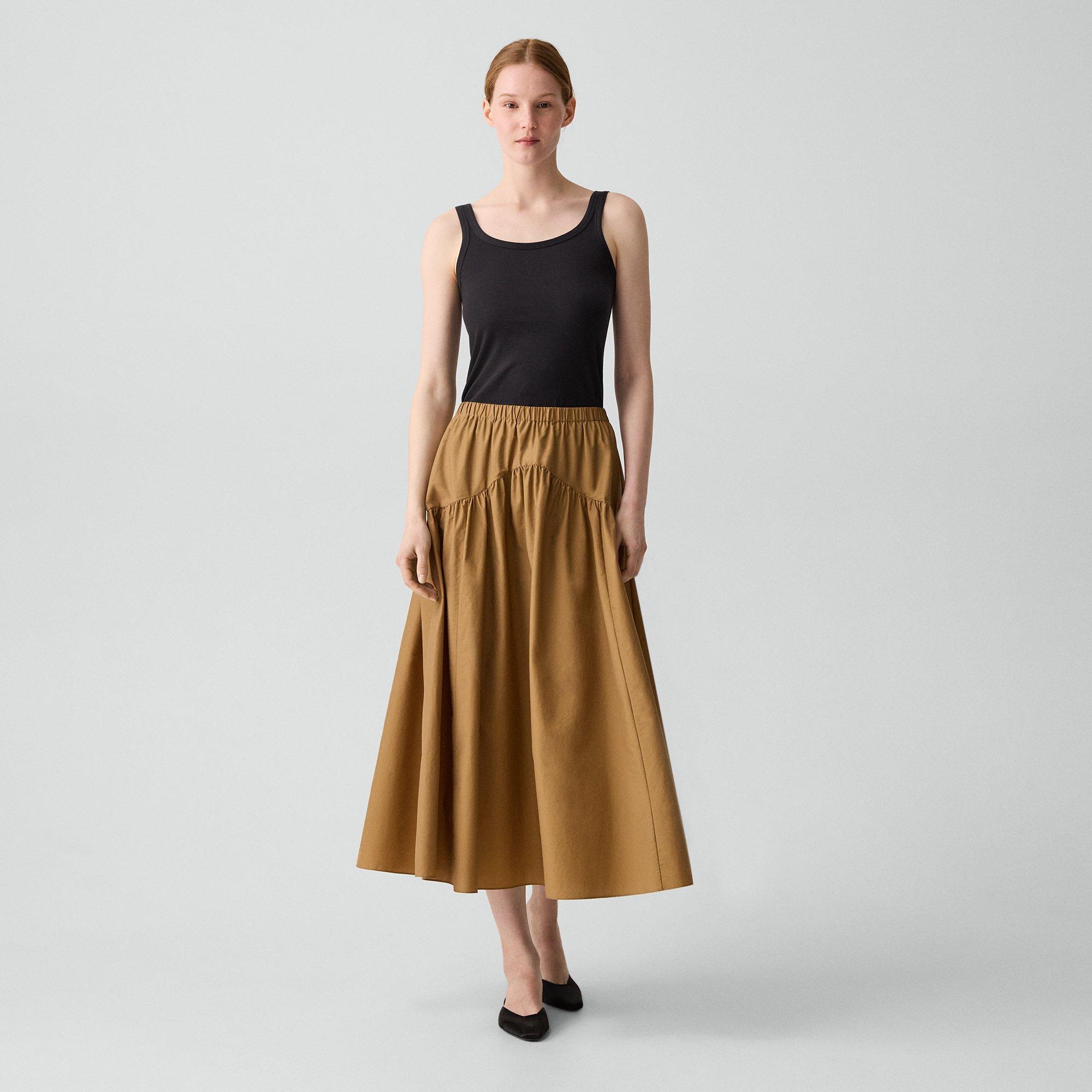 Curved Yoke Skirt in Cotton-Blend