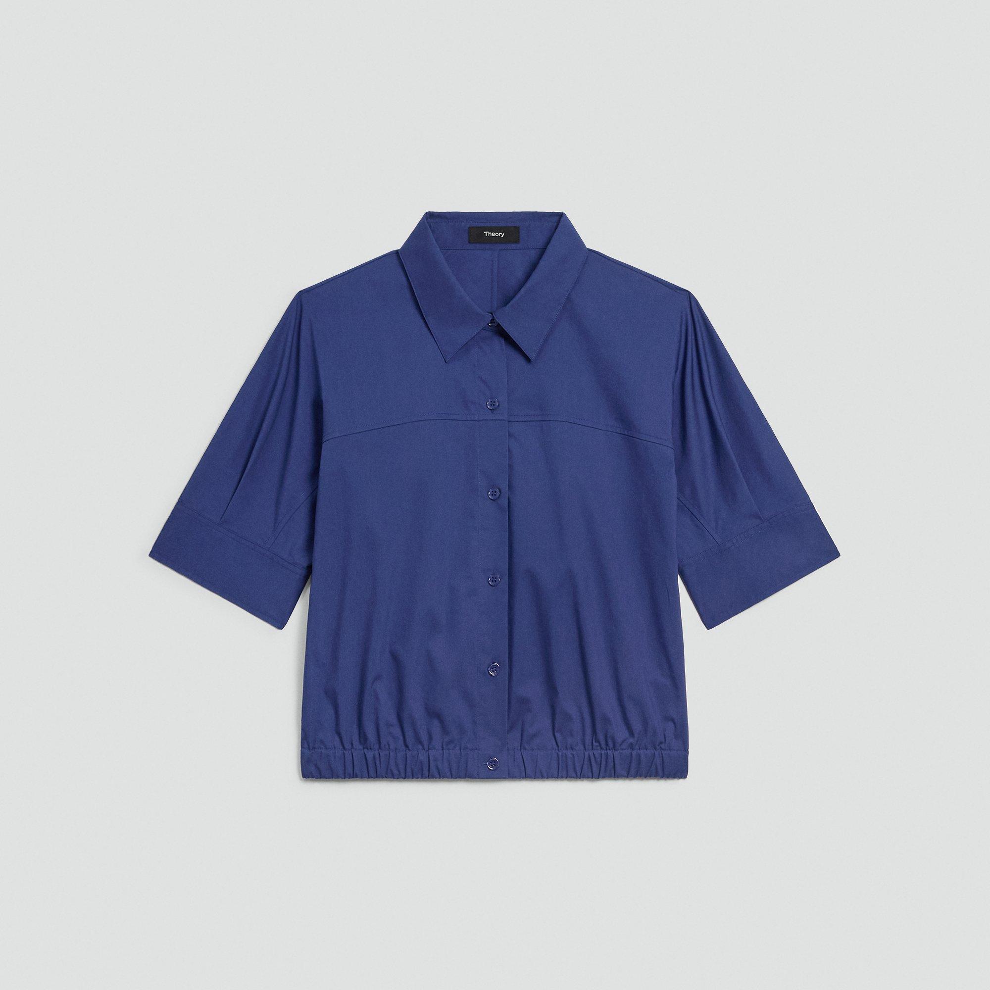 Cropped Short-Sleeve Shirt in Relaxed Poplin