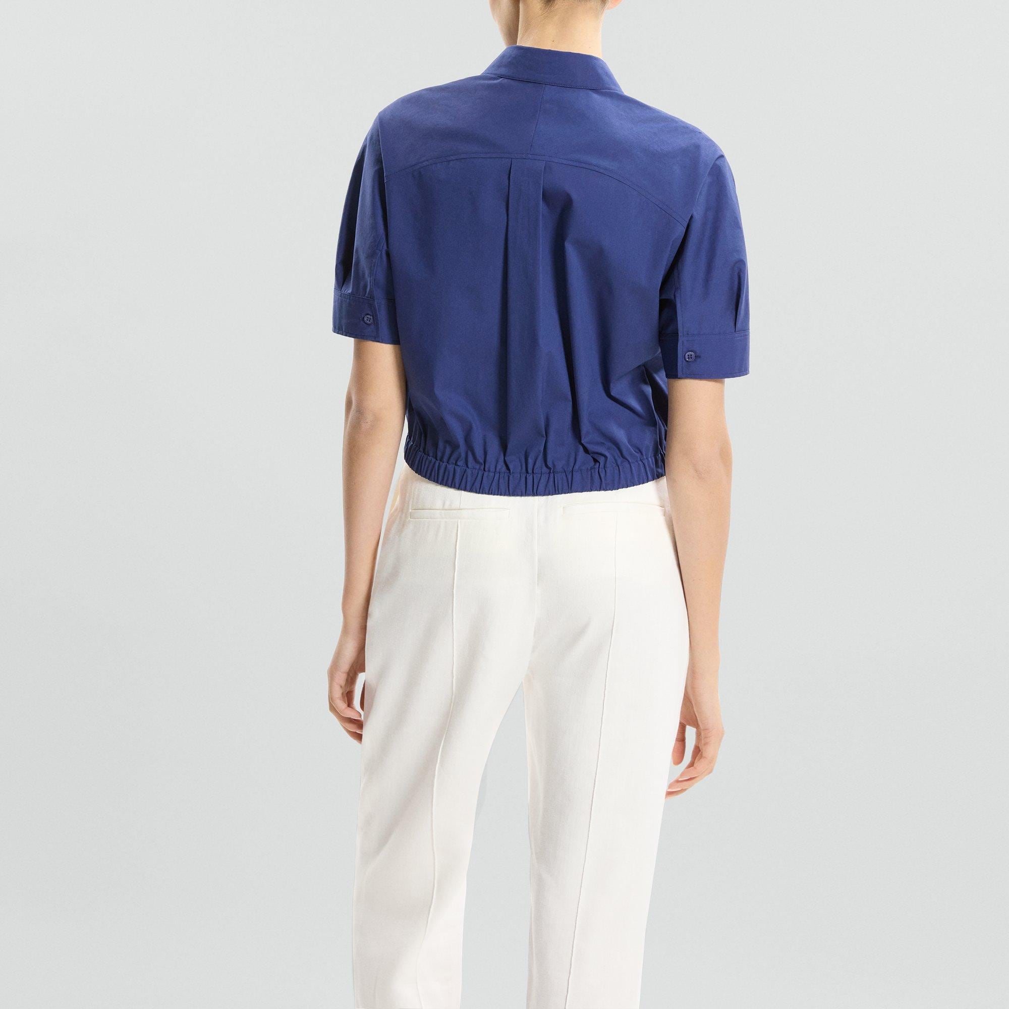 Cropped Short-Sleeve Shirt in Relaxed Poplin
