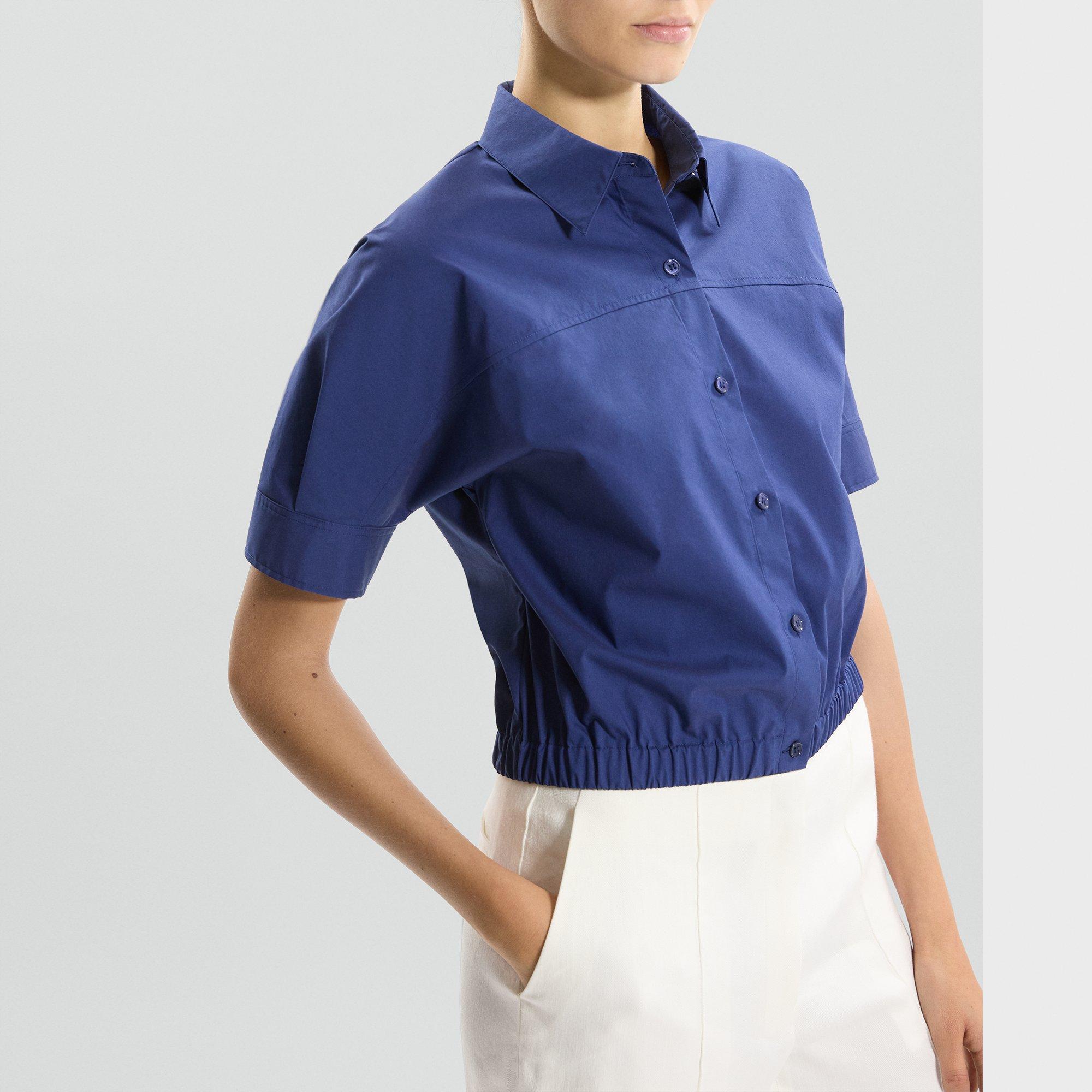 Cropped Short-Sleeve Shirt in Relaxed Poplin