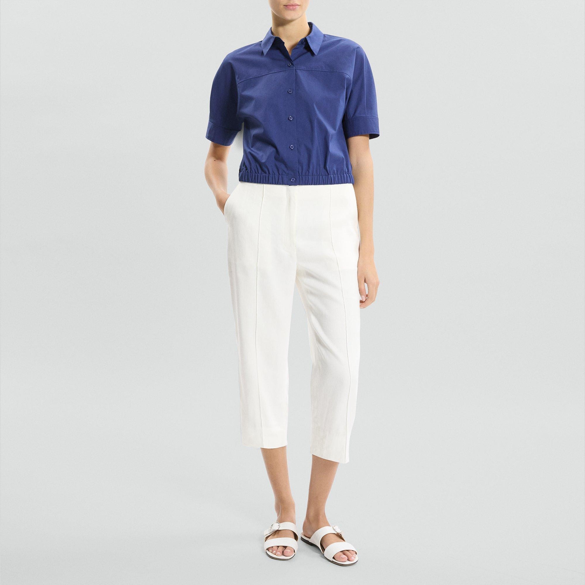 Cropped Short-Sleeve Shirt in Relaxed Poplin