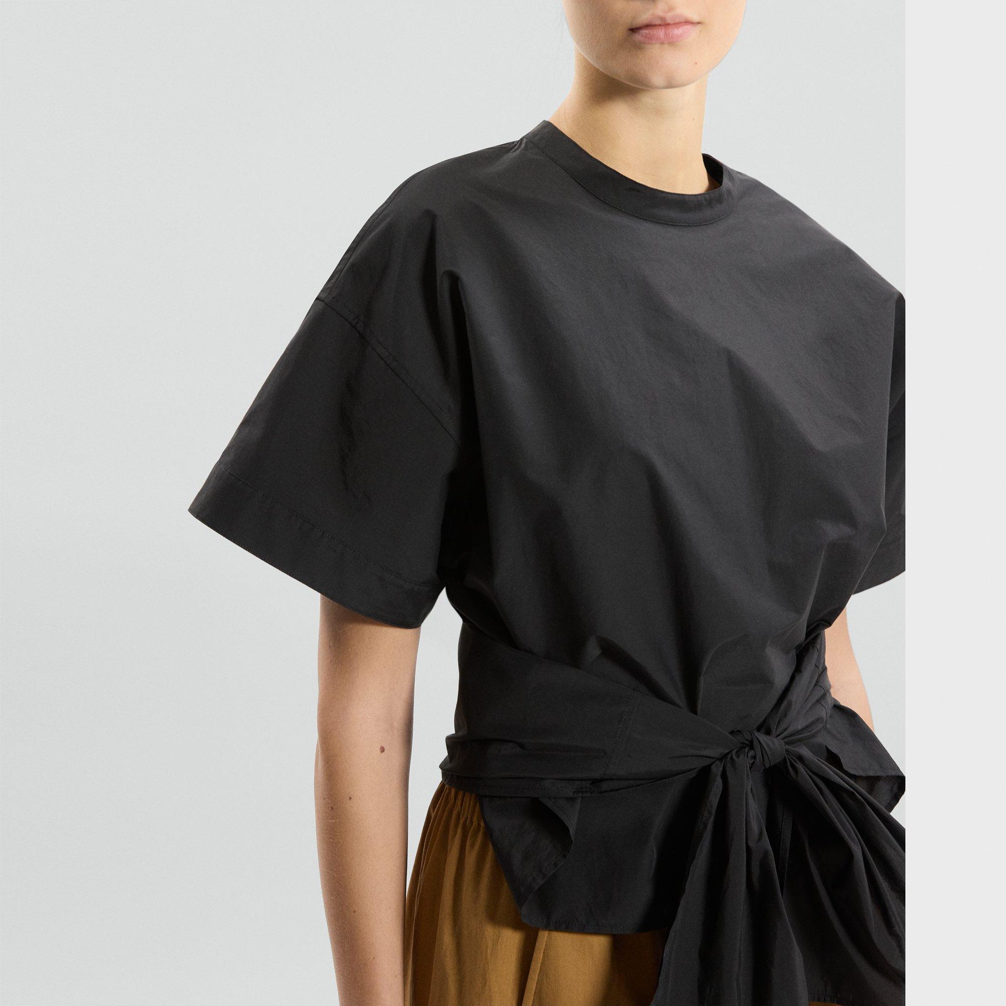 Boxy Tie-Front Top in Cotton-Blend