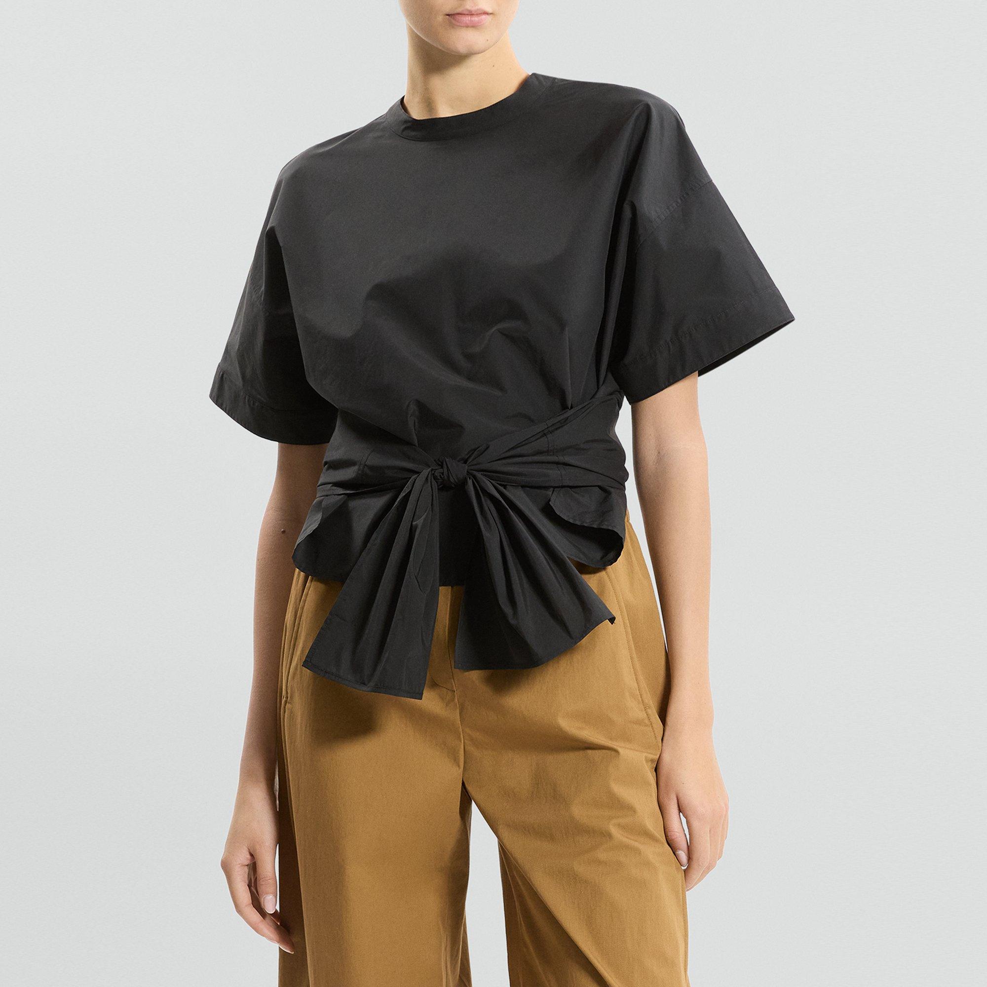 Boxy Tie-Front Top in Cotton-Blend