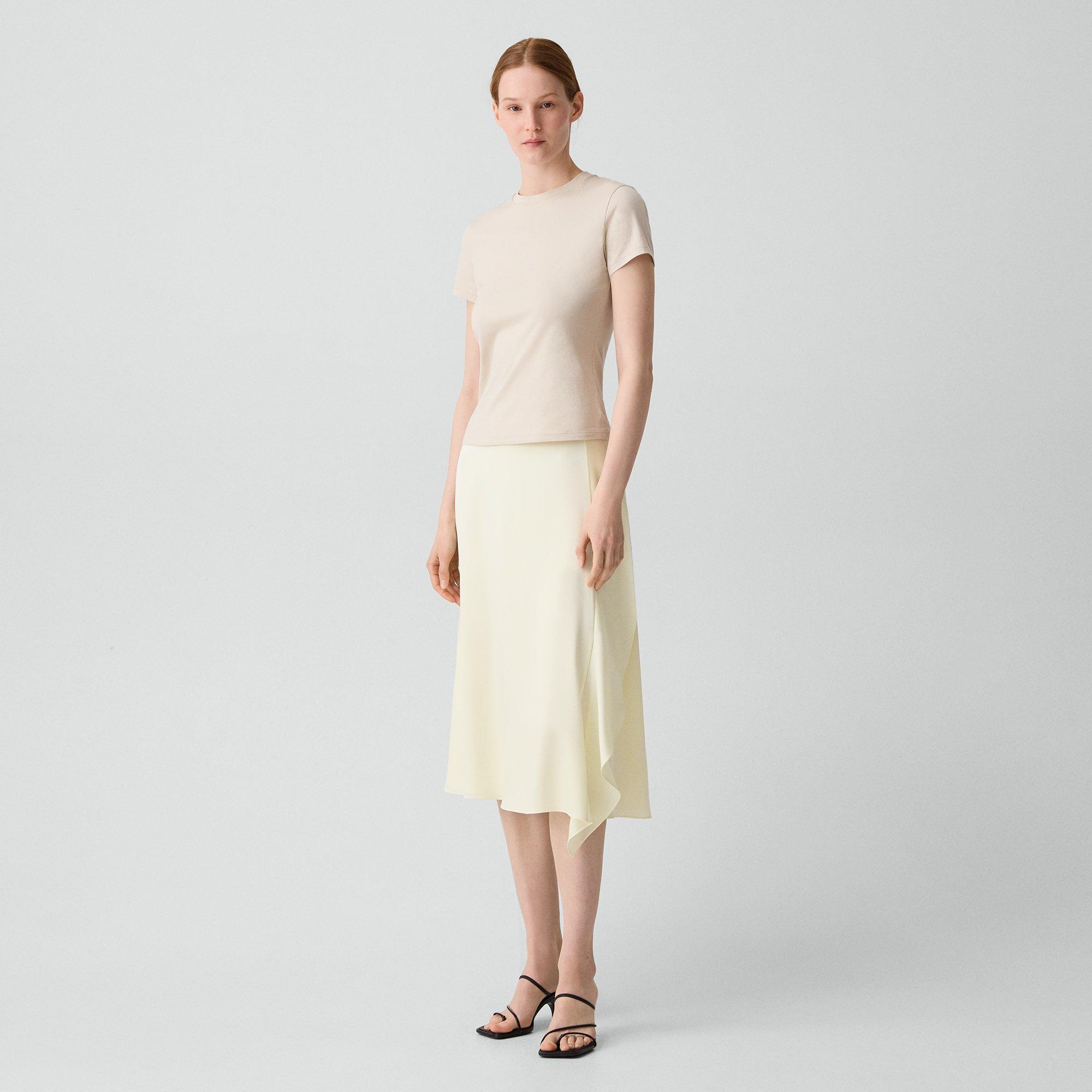 Vented Flounce Skirt in Satin Crepe 