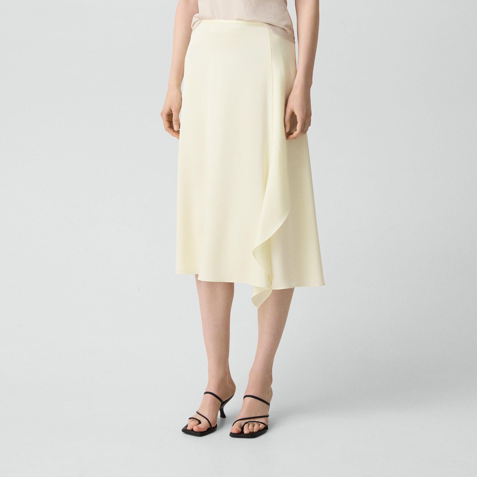 Vented Flounce Skirt in Satin Crepe 