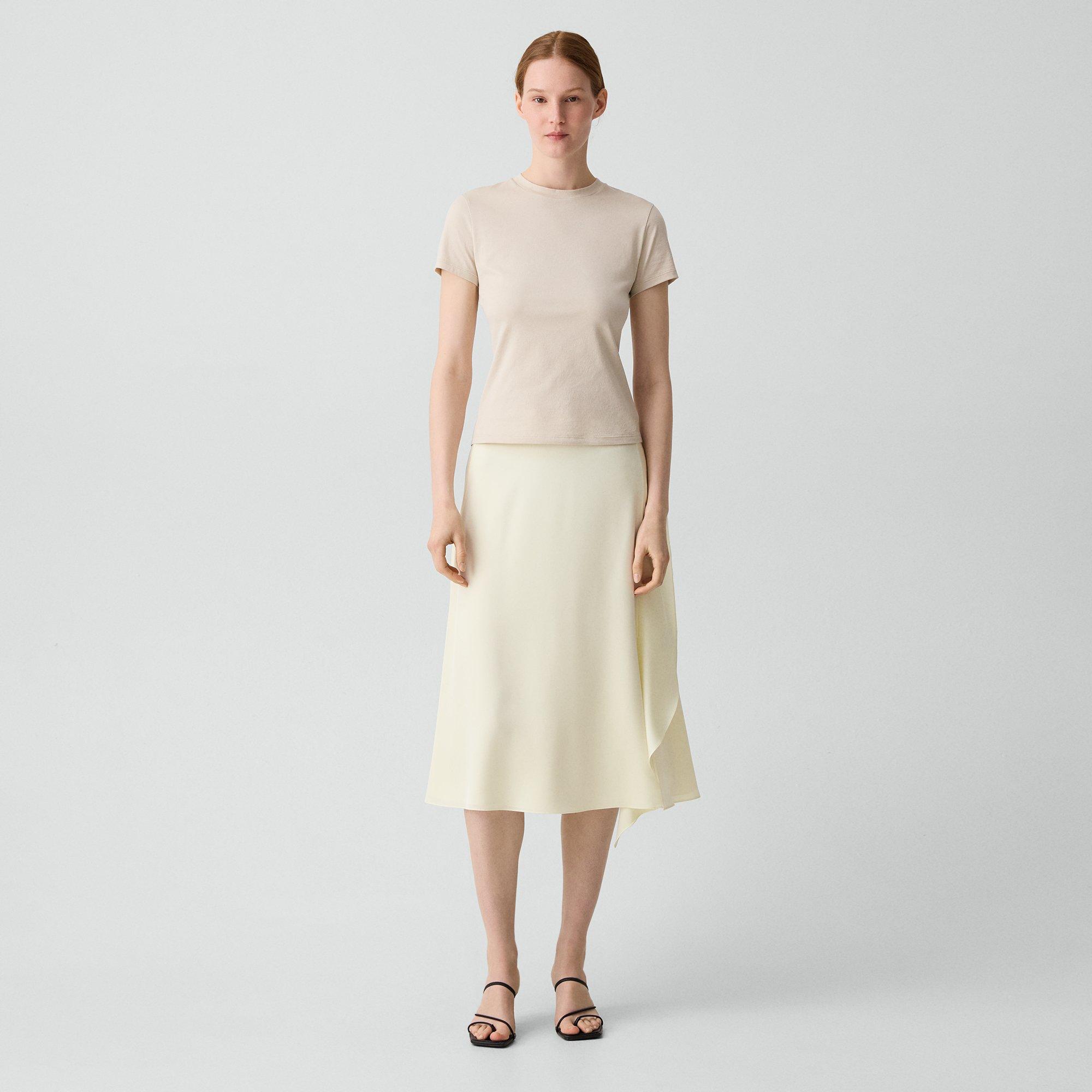 Vented Flounce Skirt in Satin Crepe 
