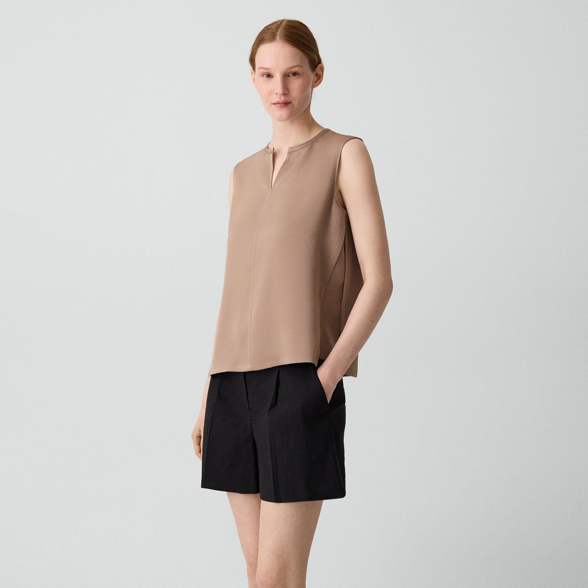 Vented Shell Top in Satin Crepe