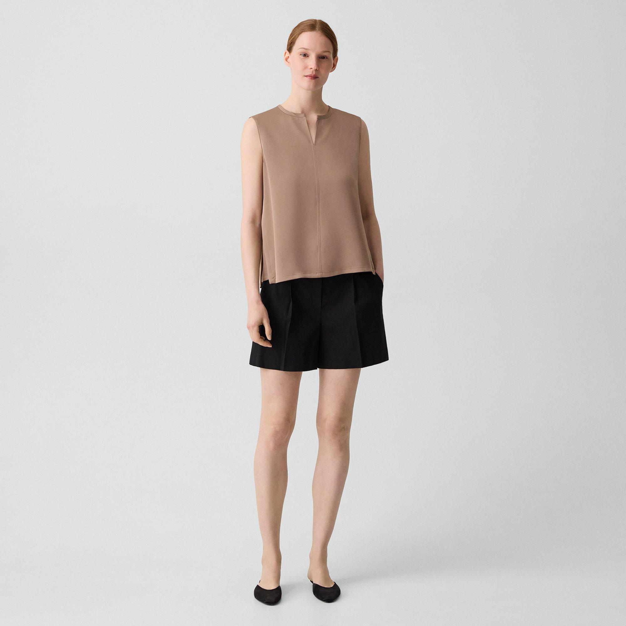 Vented Shell Top in Satin Crepe
