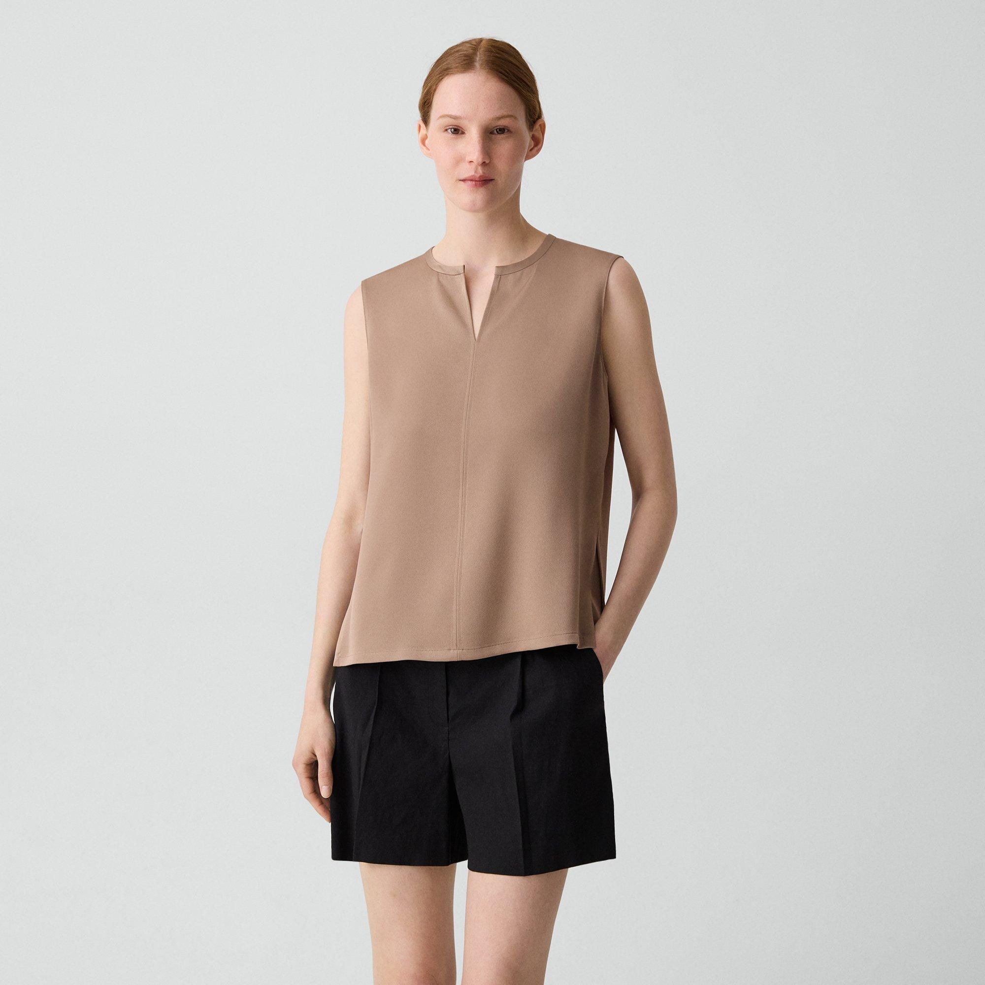 Vented Shell Top in Satin Crepe