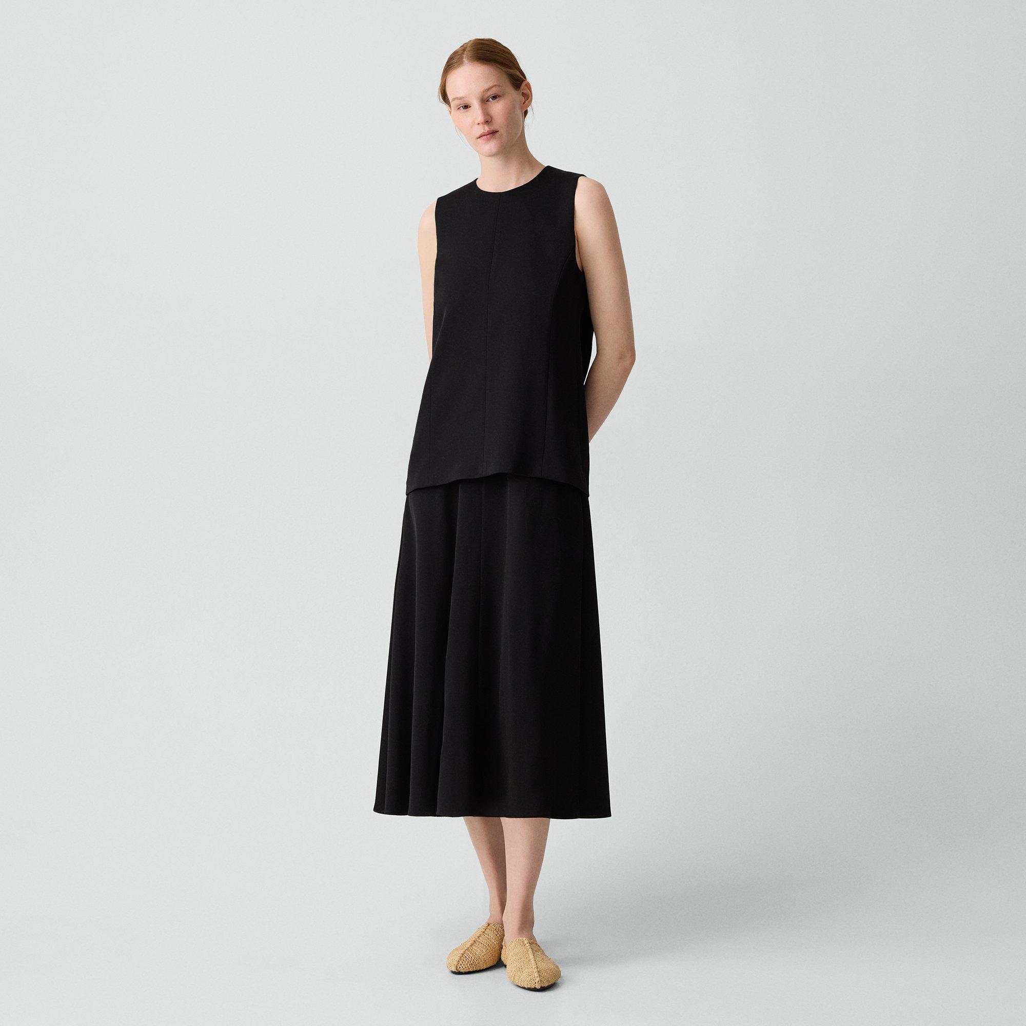Layered Midi Dress in Satin Crepe