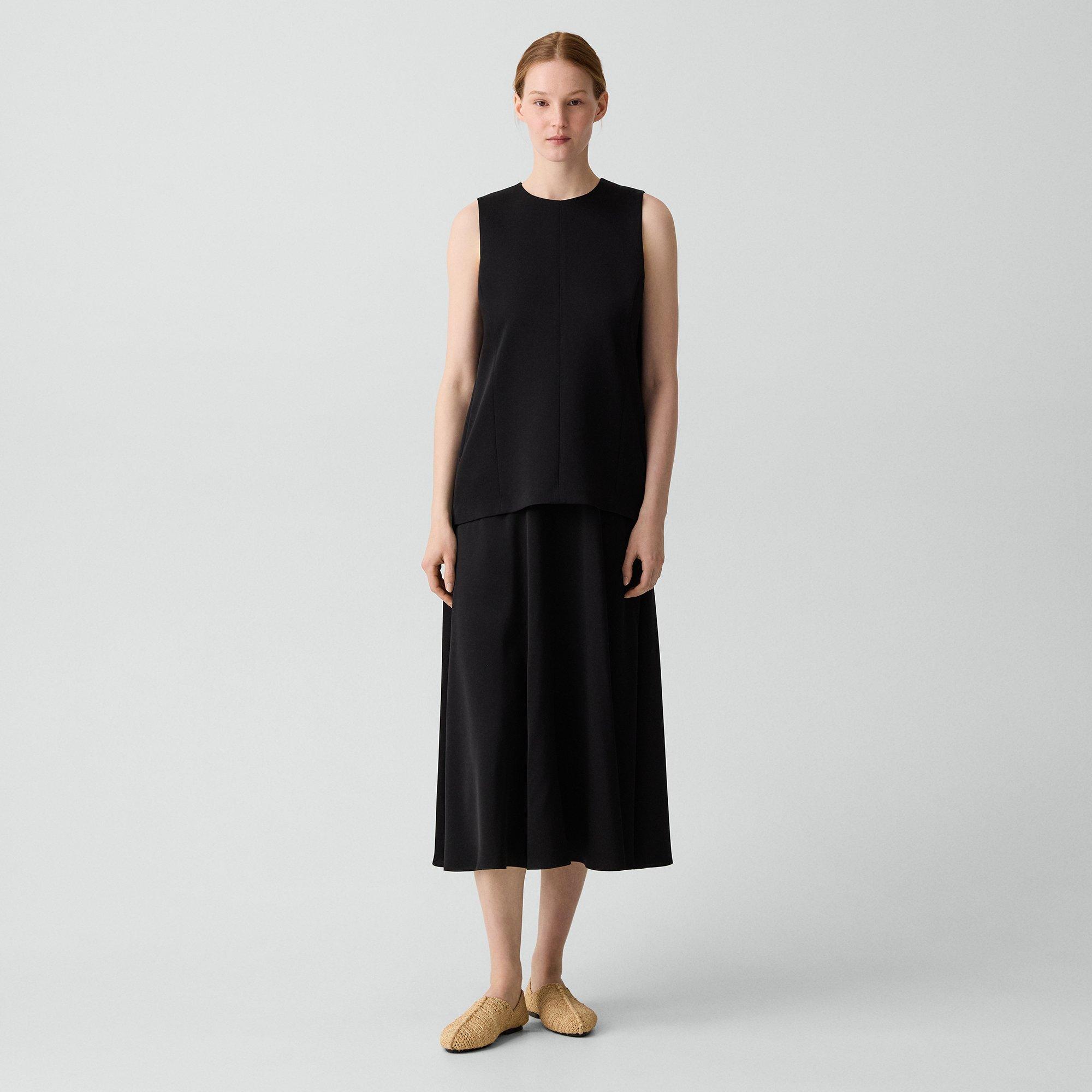 Layered Midi Dress in Satin Crepe