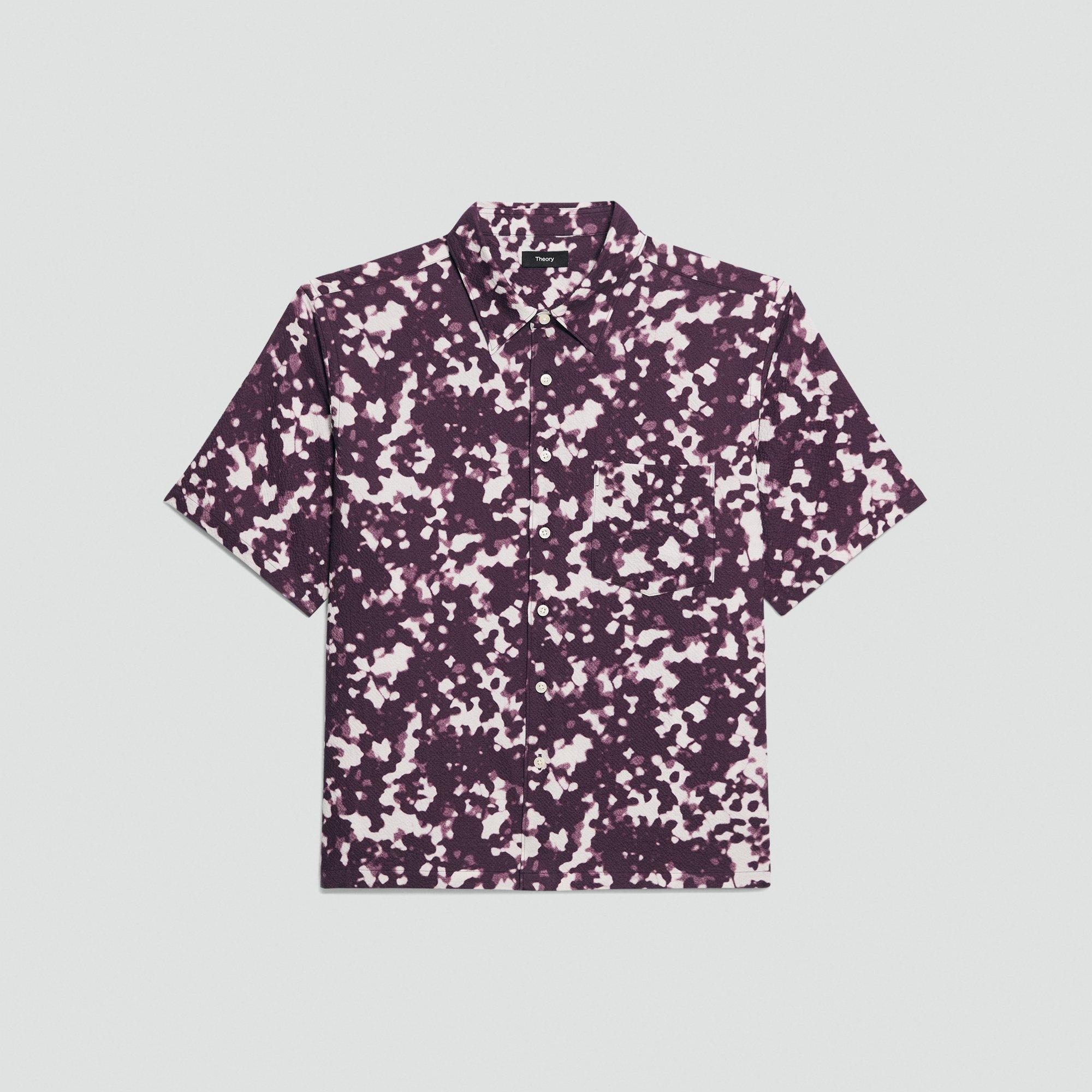 Weekend Short-Sleeve Shirt in Printed Cotton Seersucker