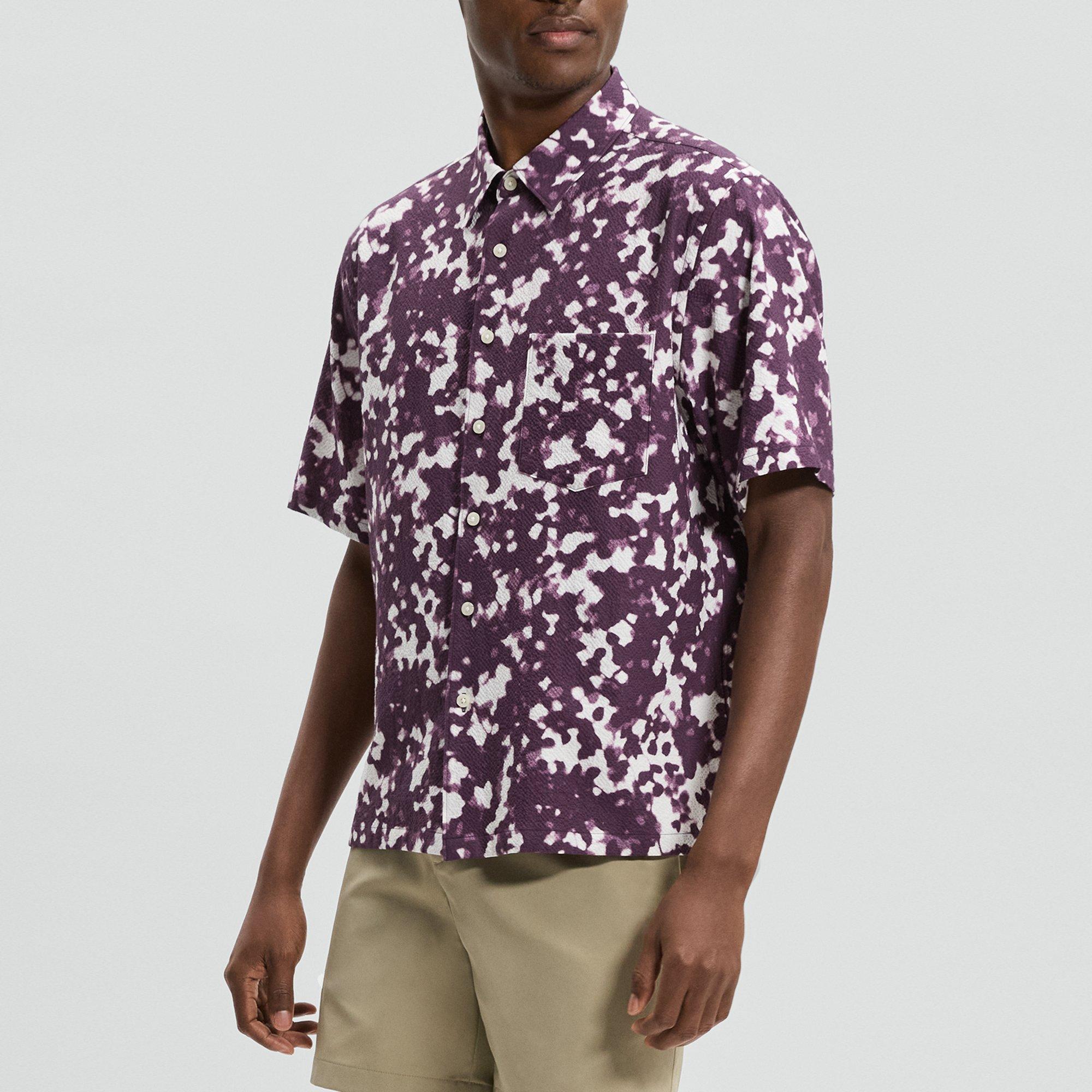 Weekend Short-Sleeve Shirt in Printed Cotton Seersucker