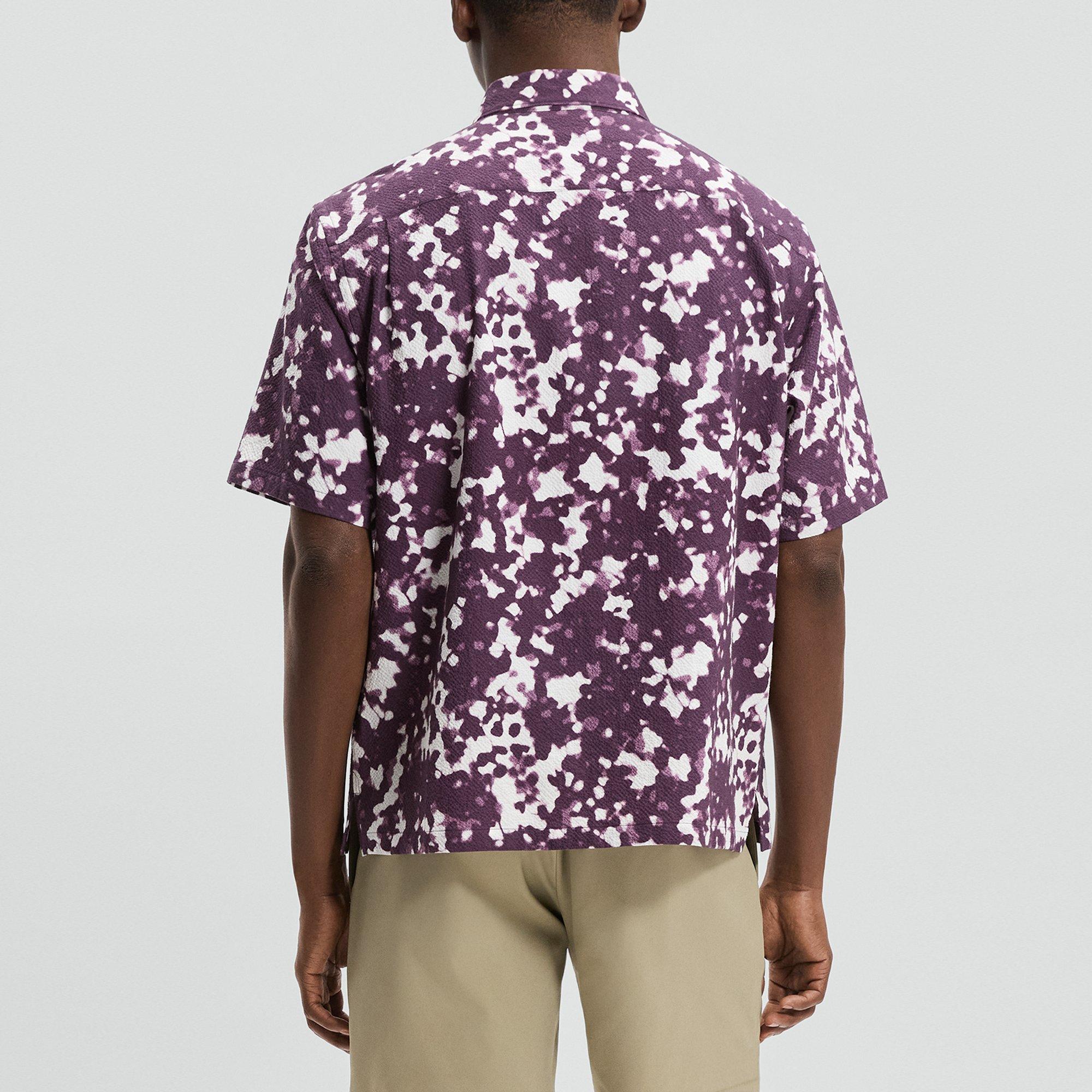 Weekend Short-Sleeve Shirt in Printed Cotton Seersucker