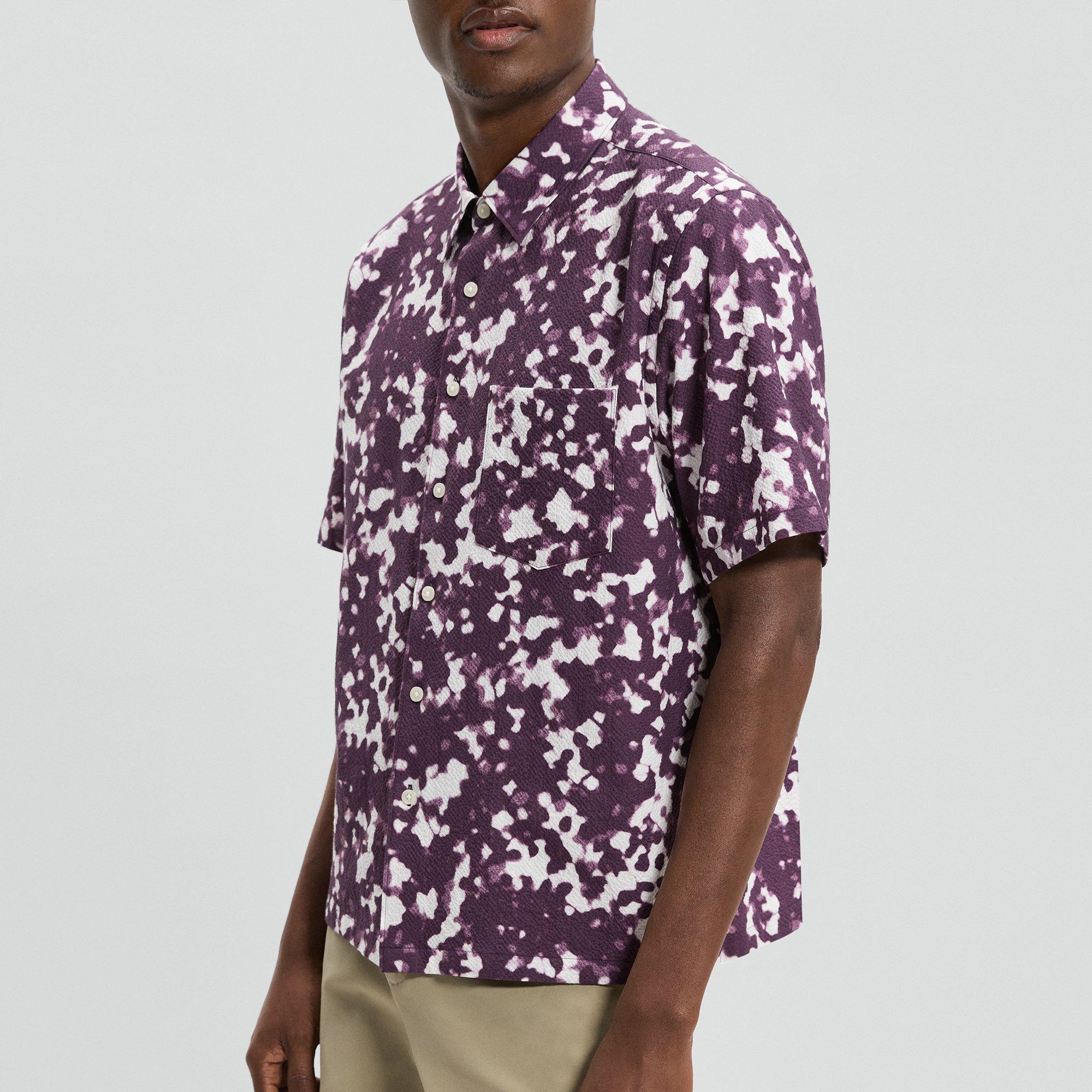 Weekend Short-Sleeve Shirt in Printed Cotton Seersucker