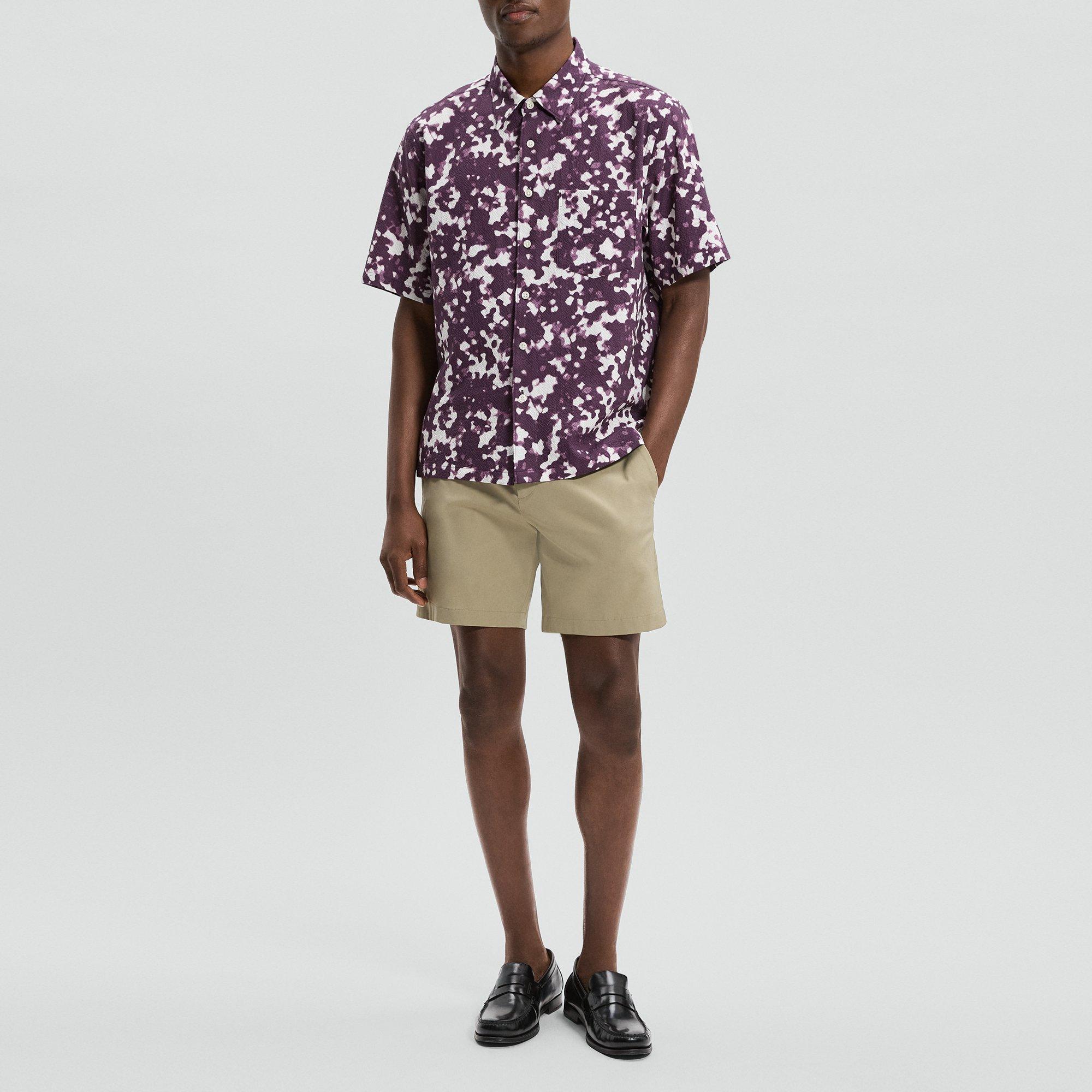 Weekend Short-Sleeve Shirt in Printed Cotton Seersucker