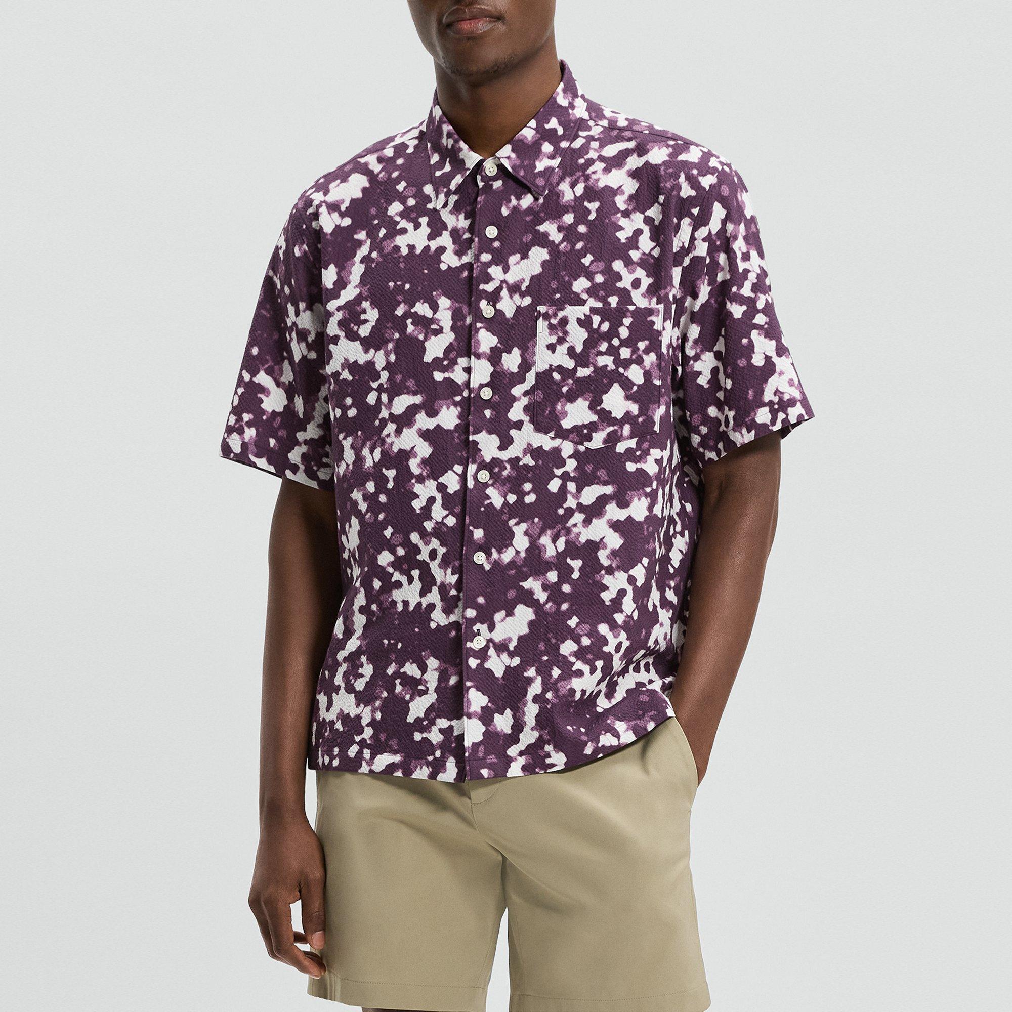 Weekend Short-Sleeve Shirt in Printed Cotton Seersucker